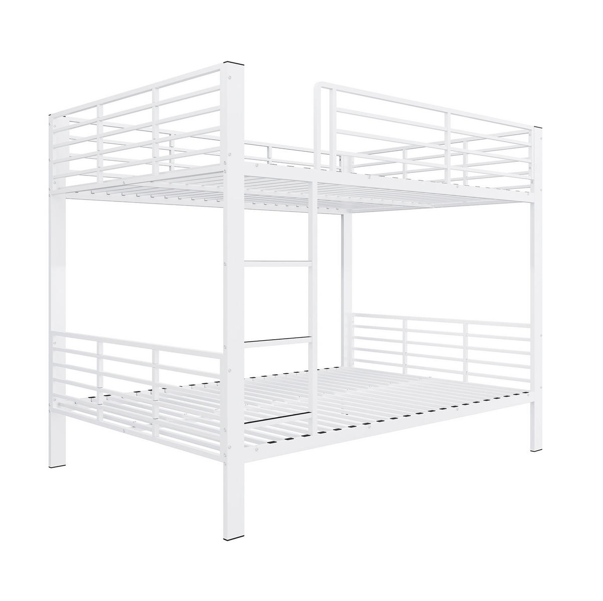 ETAGENBETT aus Metall 140x200 cm Weiß mit Rausfallschutz, Leiter und geräuscharmem Schlafkomfort - Weiß, Metall (140/200cm) - Modfu
