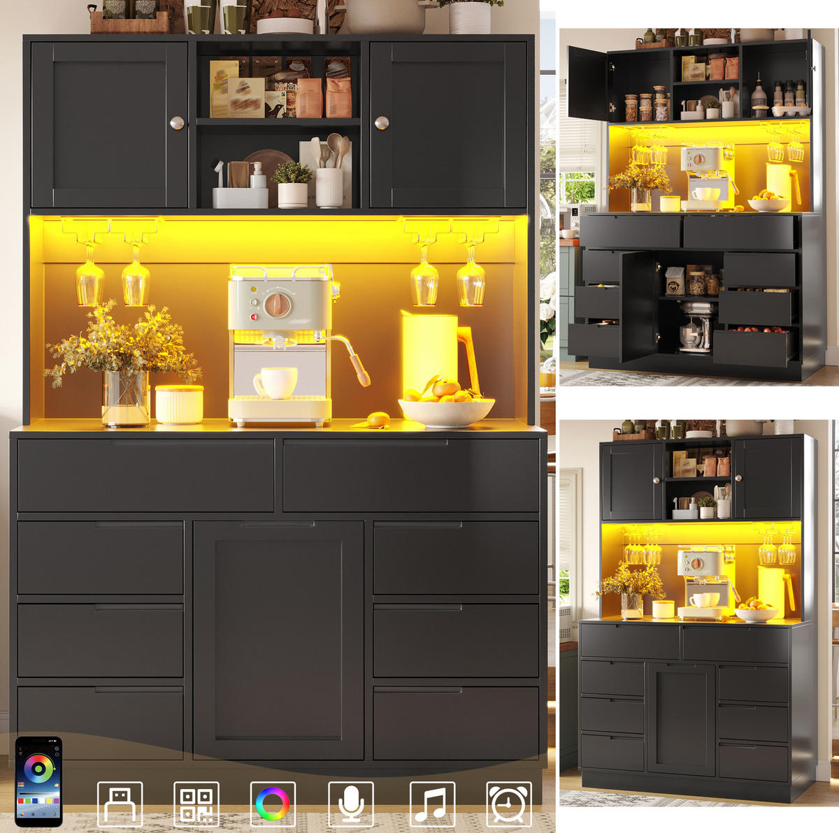 HOCHSCHRANK mit LED-Beleuchtung 120 x 40 x 183,5 cm MDF Schwarz - Schwarz, Holzwerkstoff (40/183.5/120cm) - Meubliv