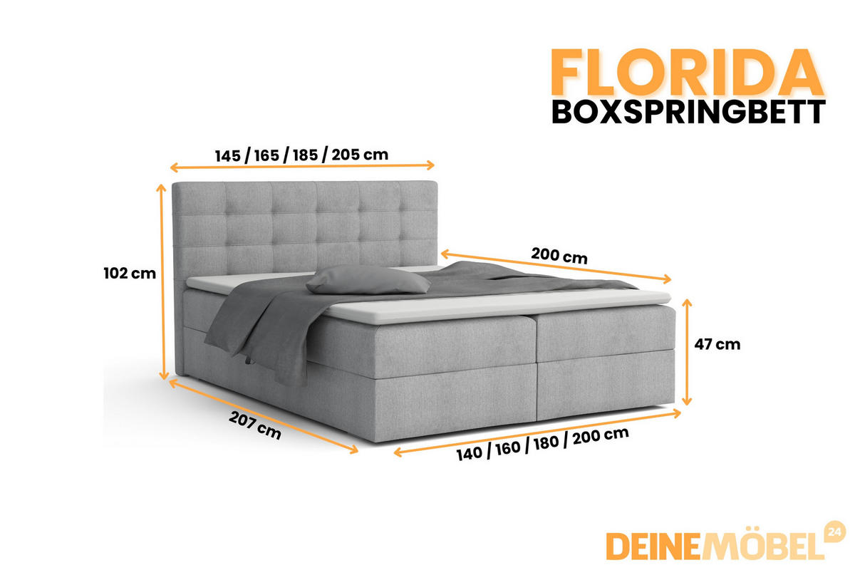 BOXBETT FLORIDA 180/200 in Velour Hellgrau - Hellgrau, Holz/Holzwerkstoff (180/200cm) - Deine Möbel 24