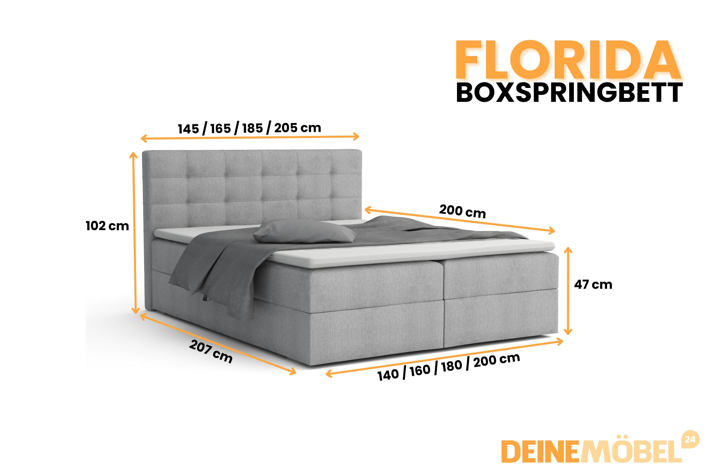 Thumbnail - Deine Möbel 24 Boxbett, Hellgrau, Holzwerkstoff, Holz, Textil, H3, 180x200 cm, Schlafzimmer, Betten, Boxspringbetten