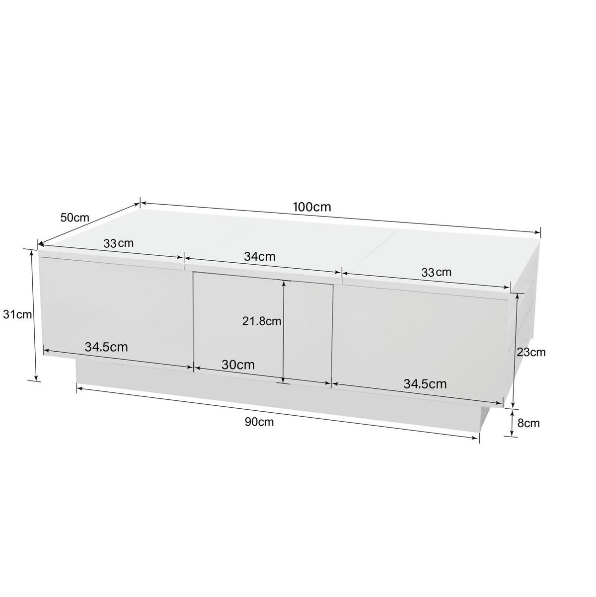 COUCHTISCH mit Stauraum 100 x 50 cm Spanplatte Weiß Hochglanz - Weiß, Holzwerkstoff (100/50/31cm) - Meubliv