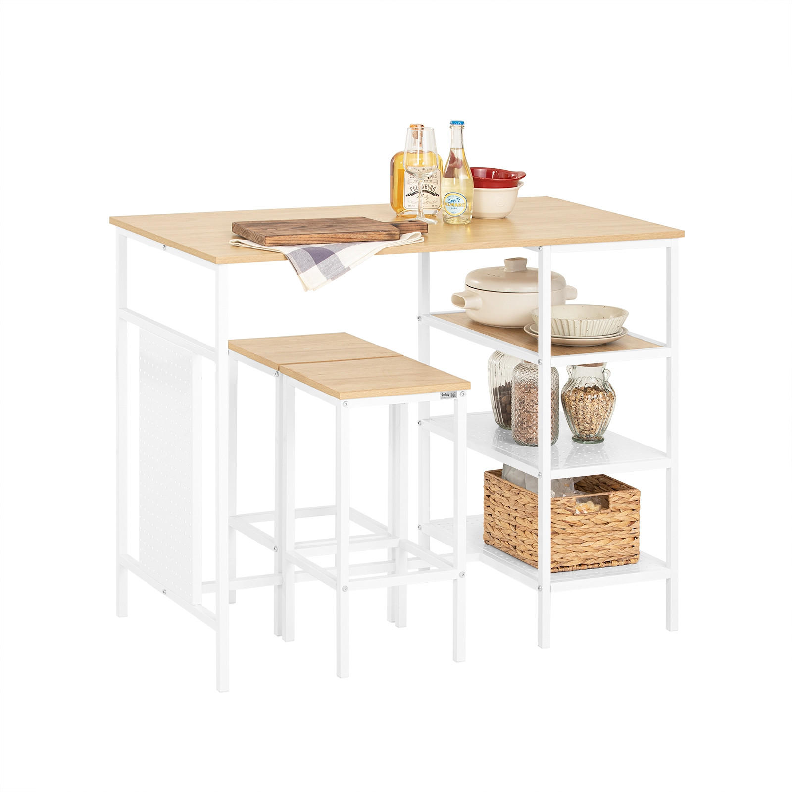 ESSGRUPPE Weiß - Weiß/Naturfarben, Holzwerkstoff/Metall (110/89/60cm) - SoBuy