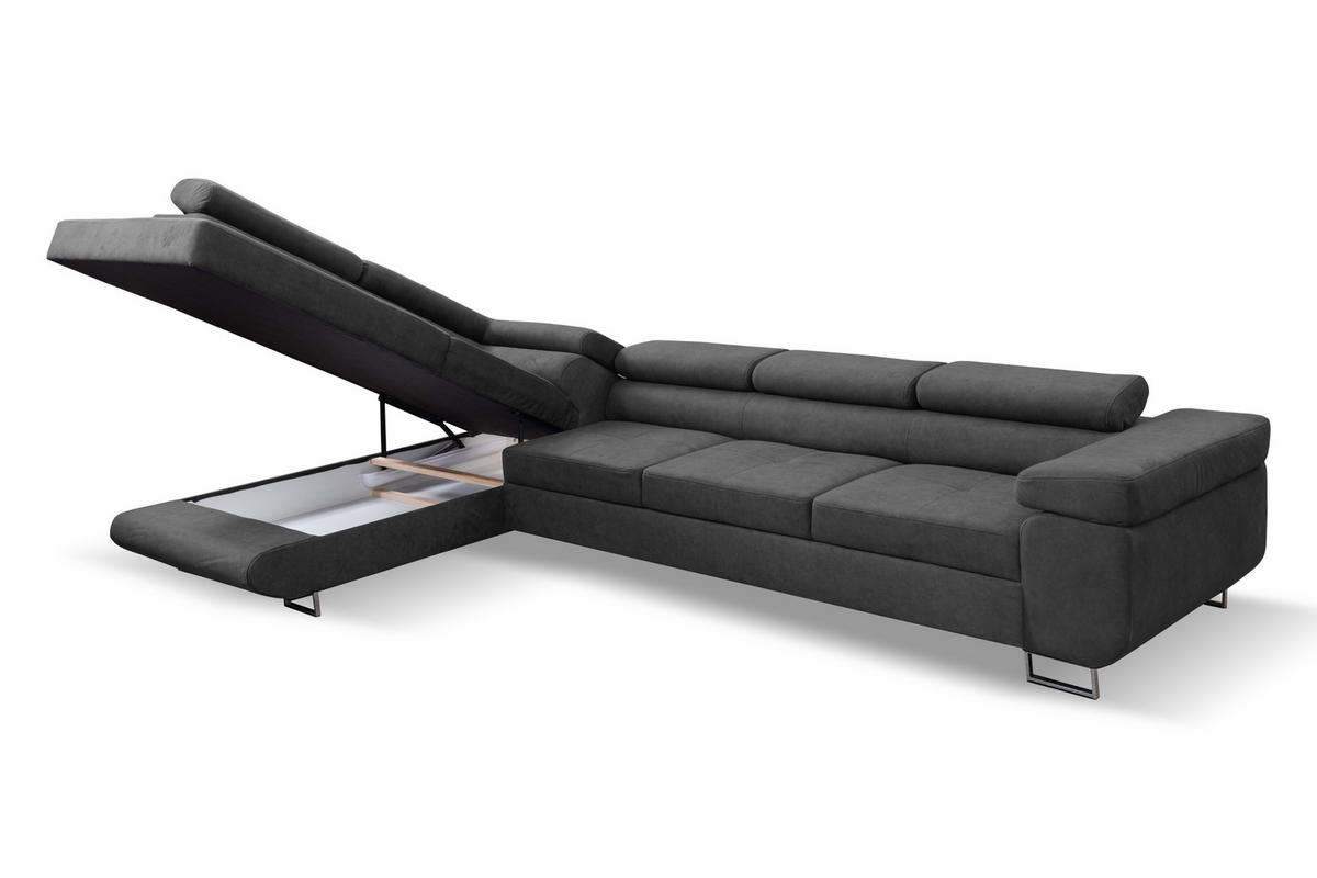 ECKSOFA Marlene IV L-Form mit verstellbaren Kopfstützen Schlaffunktion Bettkasten 347 cm links grau - Dunkelgrau, Kunststoff (347/202cm) - Margaret Hadas24