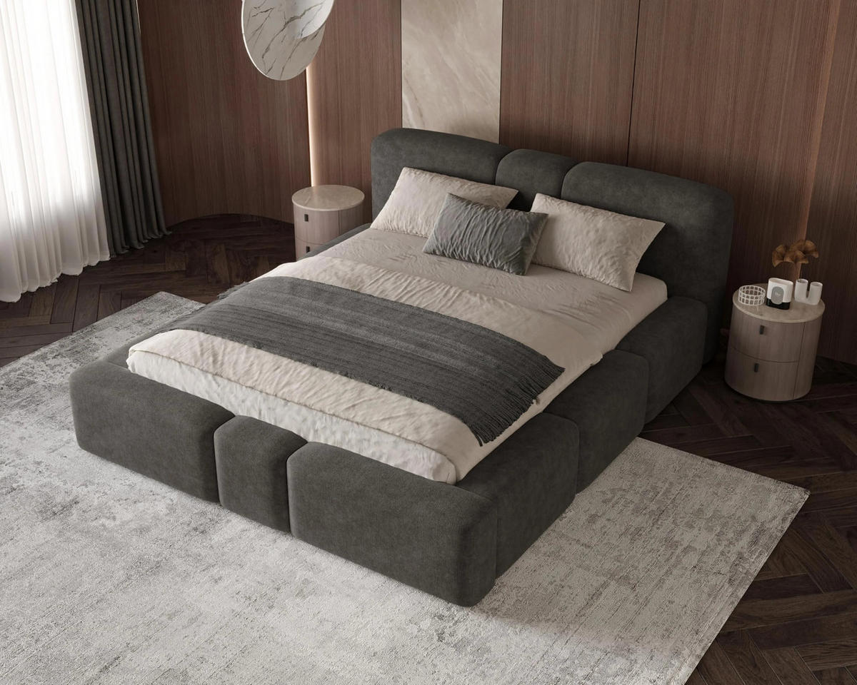 POLSTERBETT Monte 160x200 cm mit stabilem Metallrahmen, Bettkasten und Stauraum, Doppelbett mit Kopfteil - Perfect Harmony Anthrazit - Anthrazit, Holzwerkstoff (160/200cm) - Chilly