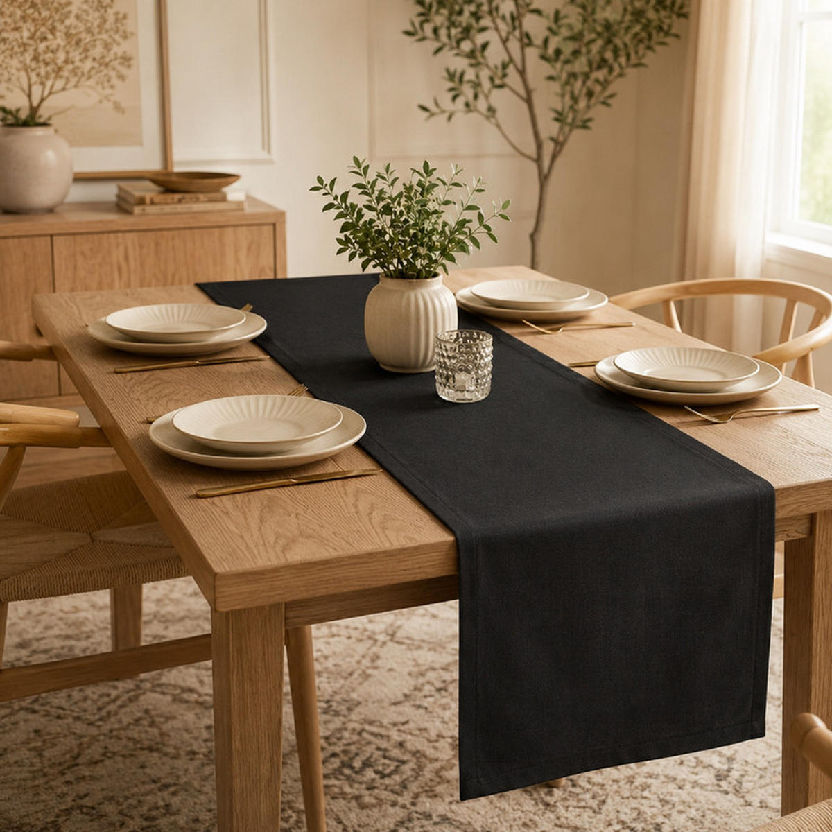 TISCHLÄUFER Schwarz 30x120cm wasserabweisend & waschbar, moderner Tischschutz für Esszimmer - Schwarz, Textil (30/120cm) - SHOPENTRA
