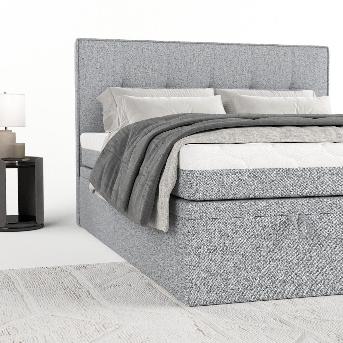 BOXBETT Arivo 200/200 cm Grau im Riva Stoff - Schwarz/Grau, Holz/Holzwerkstoff (200/200cm) - AltaBeds