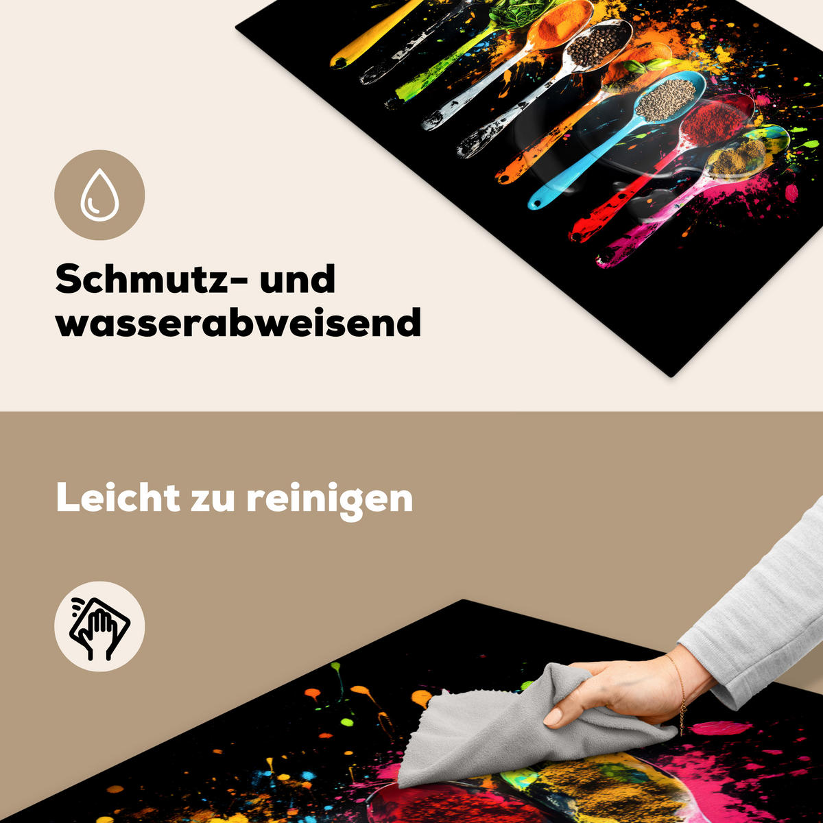 HERDABDECKPLATTE Löffel - Gewürze - Modern - Graffiti - Farbe - Farbenfroh 85x52 cm - Multicolor, Kunststoff (85/0.2/52cm) - MuchoWow