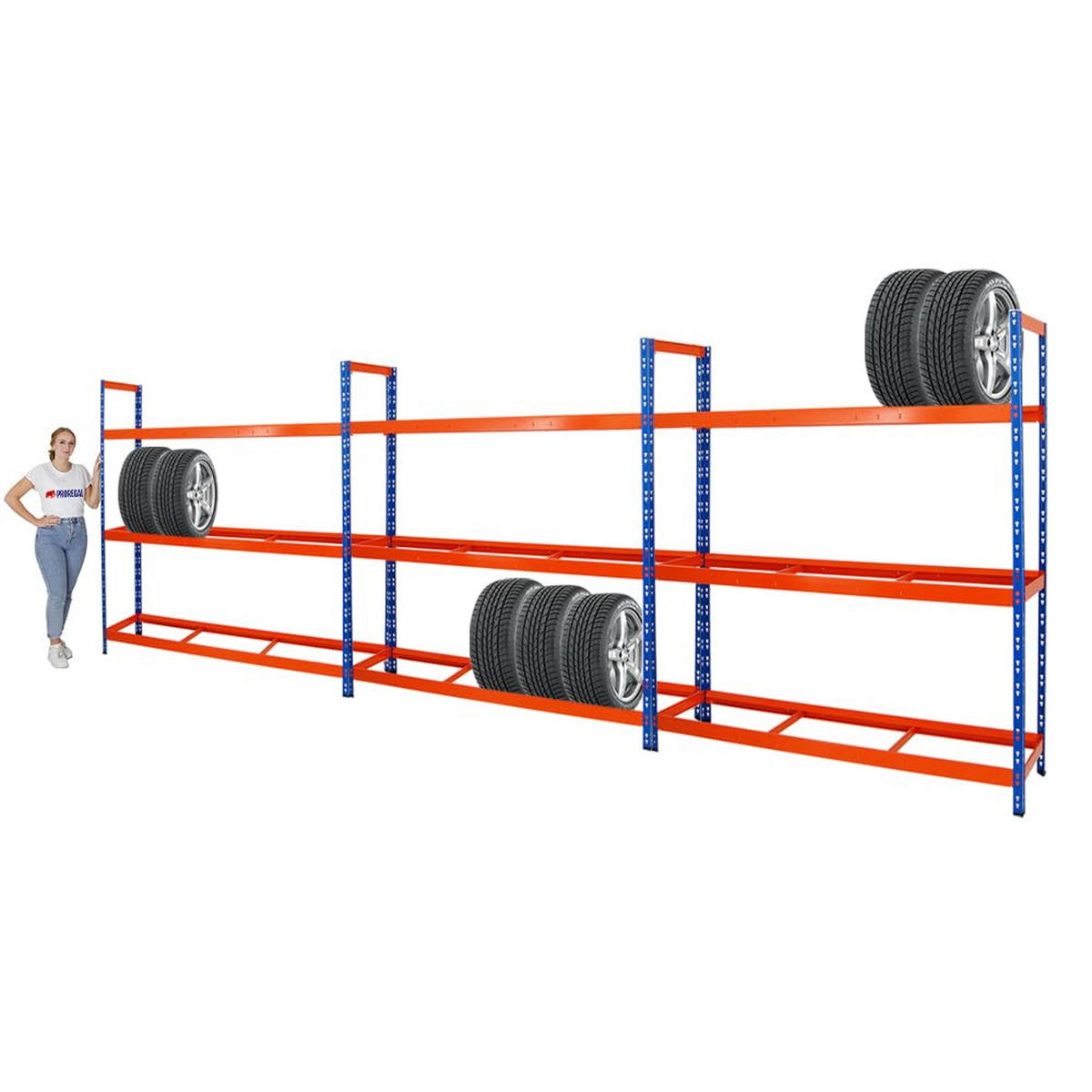 REIFENREGAL Tiger XL 3er-Set mit 3x 200x180x45 cm 300 kg Fachlast bis zu 63 Reifen Blau-Orange - Orange, Metall (540/200/45cm) - PROREGAL