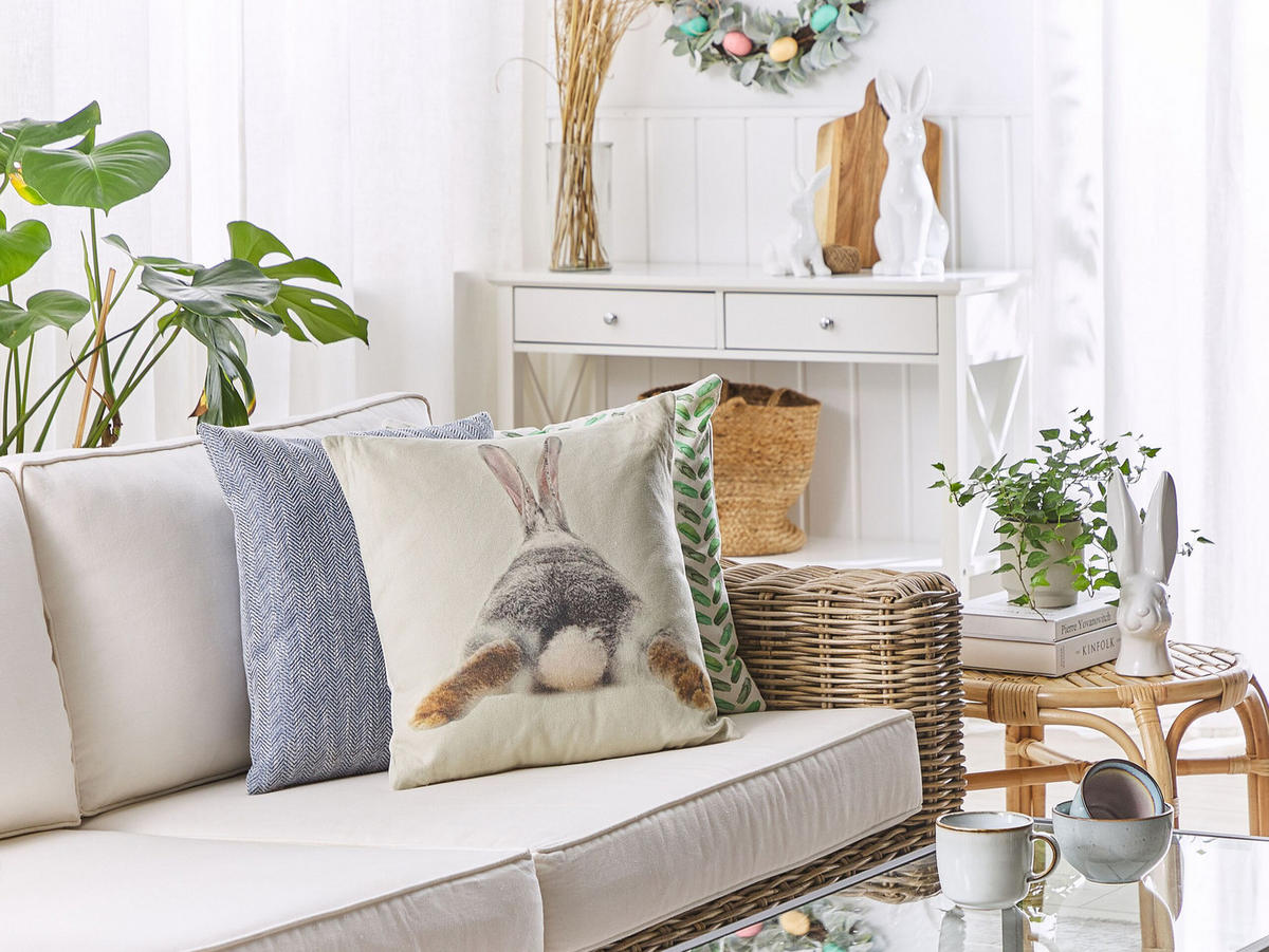 DEKOKISSEN 2er-Set Taupe 45/45 cm Buxus - Graubraun, Naturmaterialien/Textil (45/45cm) - Beliani