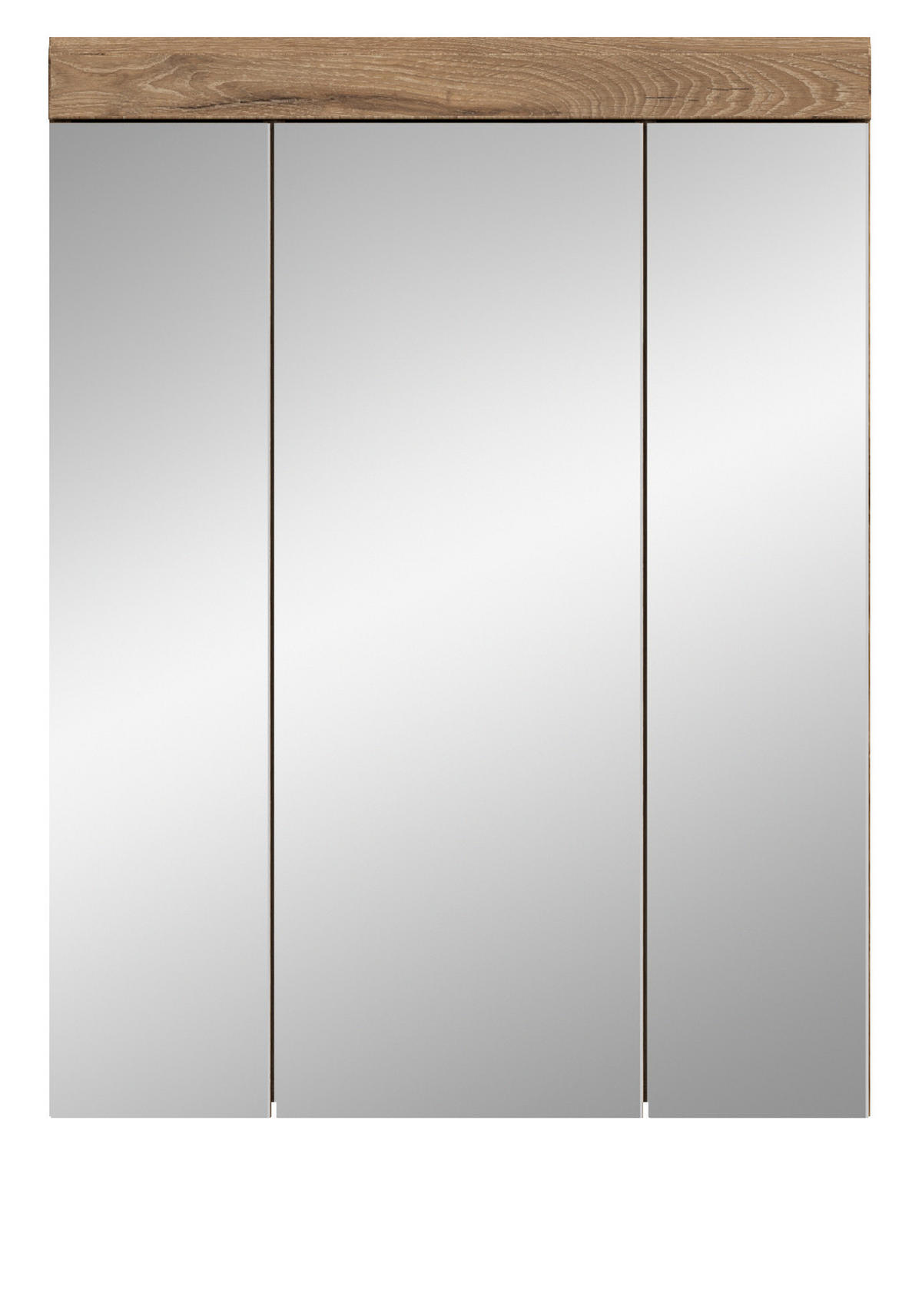 SPIEGELSCHRANK Eiche 60 cm, Badschrank 3-türig - Eichefarben, Glas/Holzwerkstoff (60/79/18cm) - Inn.Furn