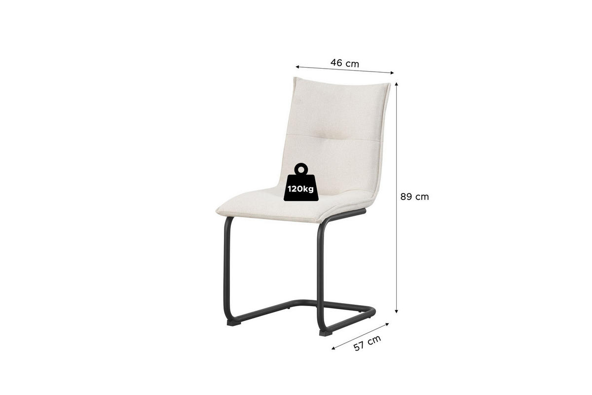 SCHWINGER-STUHL 2er Set Torino Stühle in Creme - gemütliches Design - B/H/T: 46x89x57 cm - Creme, Textil (57/89/46cm)