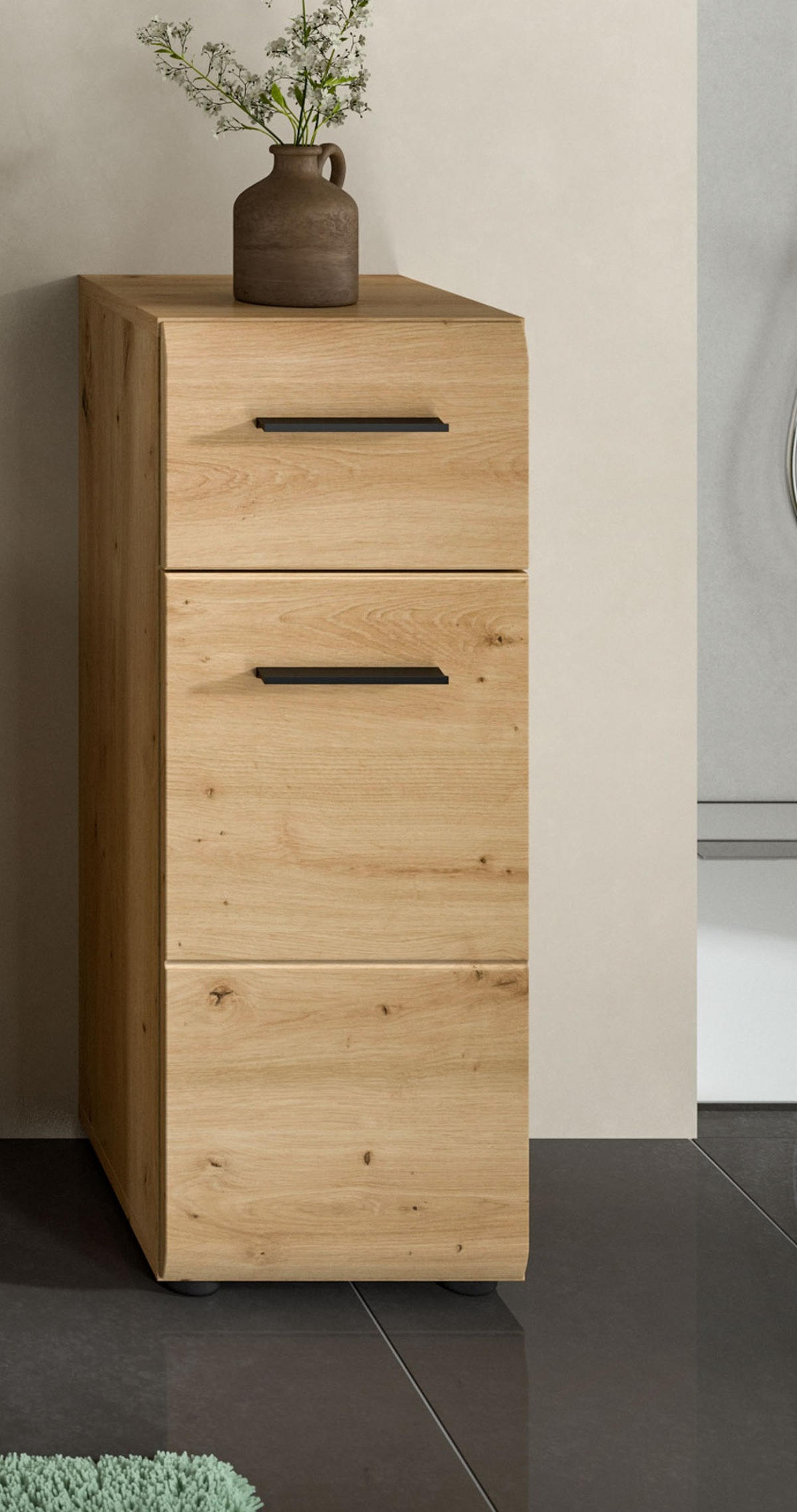 MIDISCHRANK in Eiche Artisan, Bad Unterschrank mit Vollauszug Schubkasten, 30 x 80 cm - Schwarz/Eiche Artisan, Holzwerkstoff/Kunststoff (30/80/30cm) - Inn.Furn