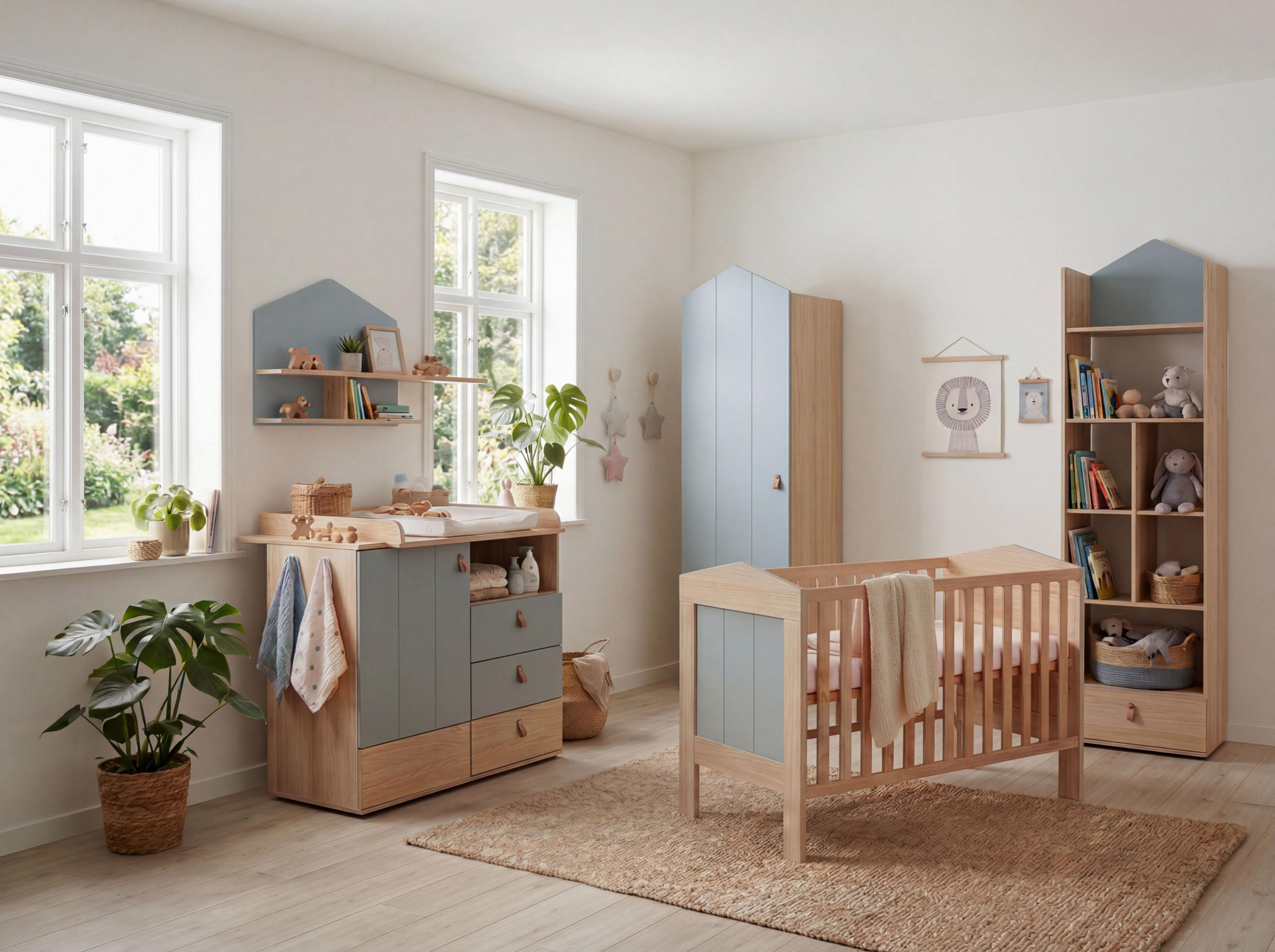 BABYZIMMER Mega-Set Roofy 6-tlg. 1-türig - Salbeigrün/Eichefarben, Leder/Holz (1/1/1cm) - arthur berndt