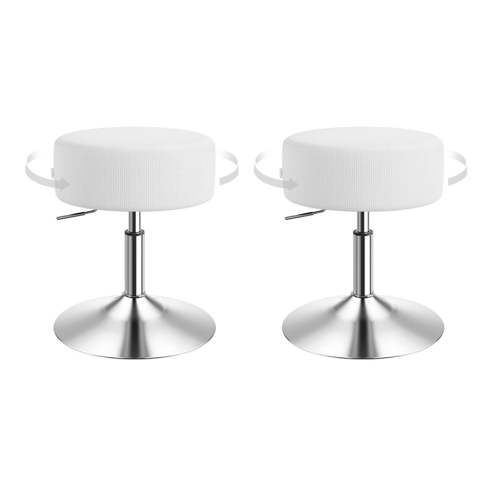 SITZHOCKER 2er Set rund, drehbar, Cord-Sitzfläche, Weiß - Silberfarben/Weiß, Textil/Metall (38.5/56/38.5cm) - Woltu