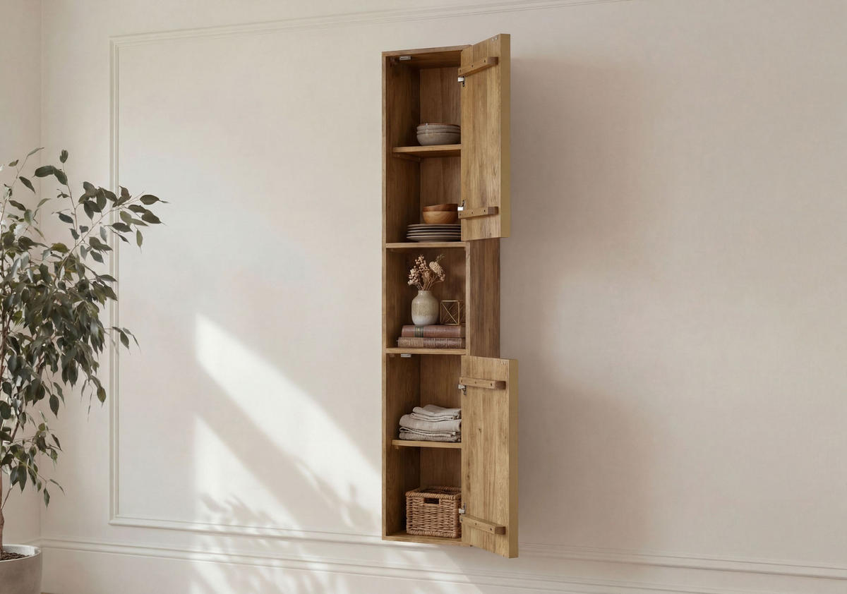 HÄNGESCHRANK Mango 30x30x150 hellbraun geölt MIAMI #125 - Braun, Holzwerkstoff (30/150/30cm) - Massivmoebel24