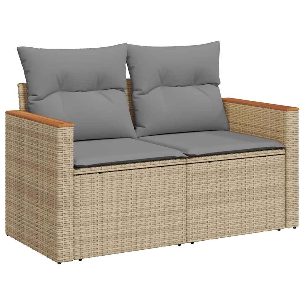 GARTENSOFA Mit Kissen 2-Sitzer Beige Poly Rattan - Beige, Kunststoff (124/69/62cm) - vidaXL