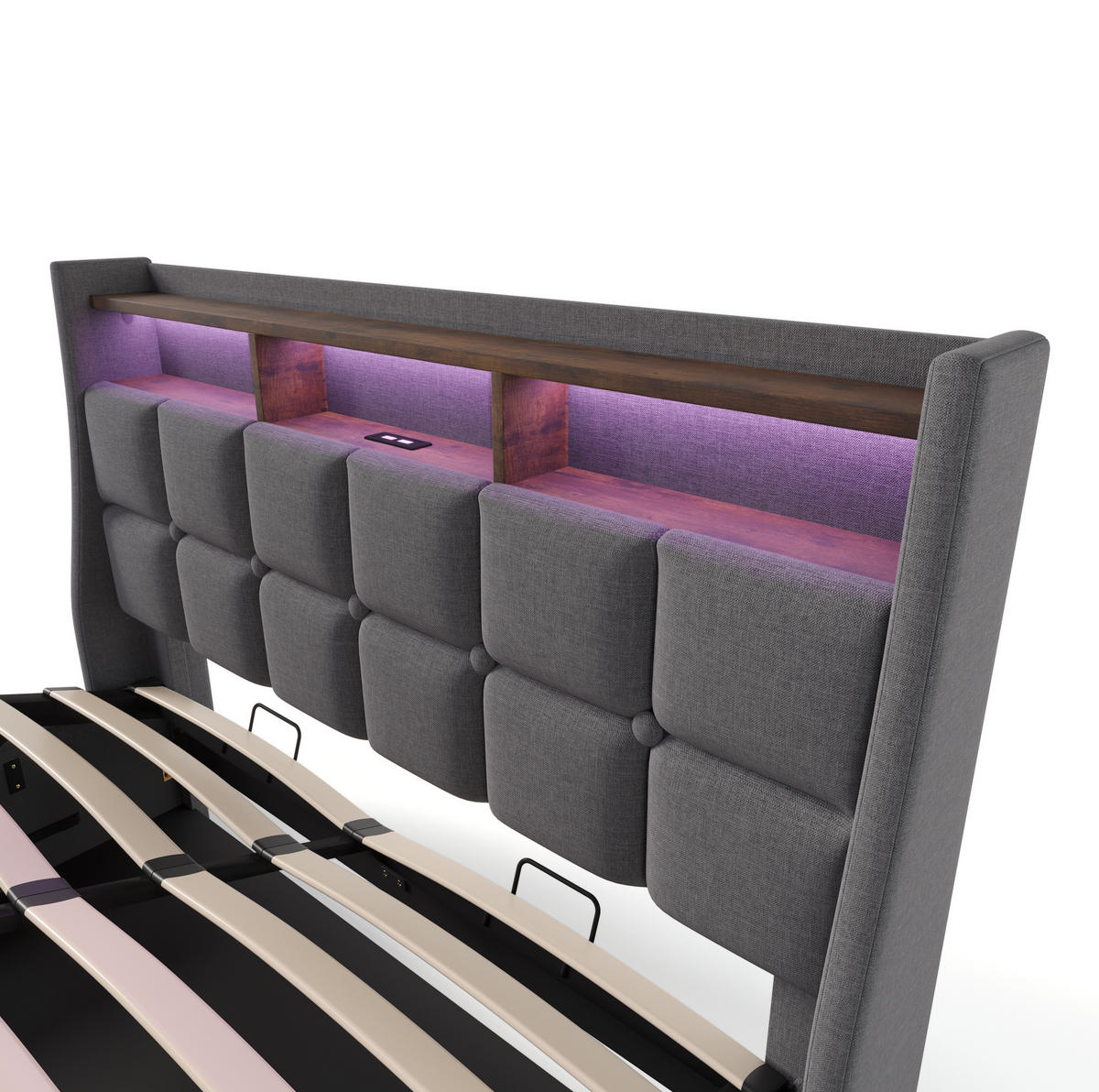 POLSTERBETT 140/200 cm Grau aus Leinen mit LED und USB - Grau, Textil (140/200cm) - OKMYHOME