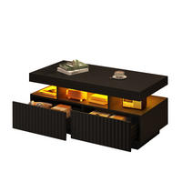 COUCHTISCH 100/50/45 cm mit 2 Schubladen, LED-Beleuchtung und offenem Fach, aus Spanplatte, Schwarz - Schwarz, Holzwerkstoff (100/50/45cm) - Redom