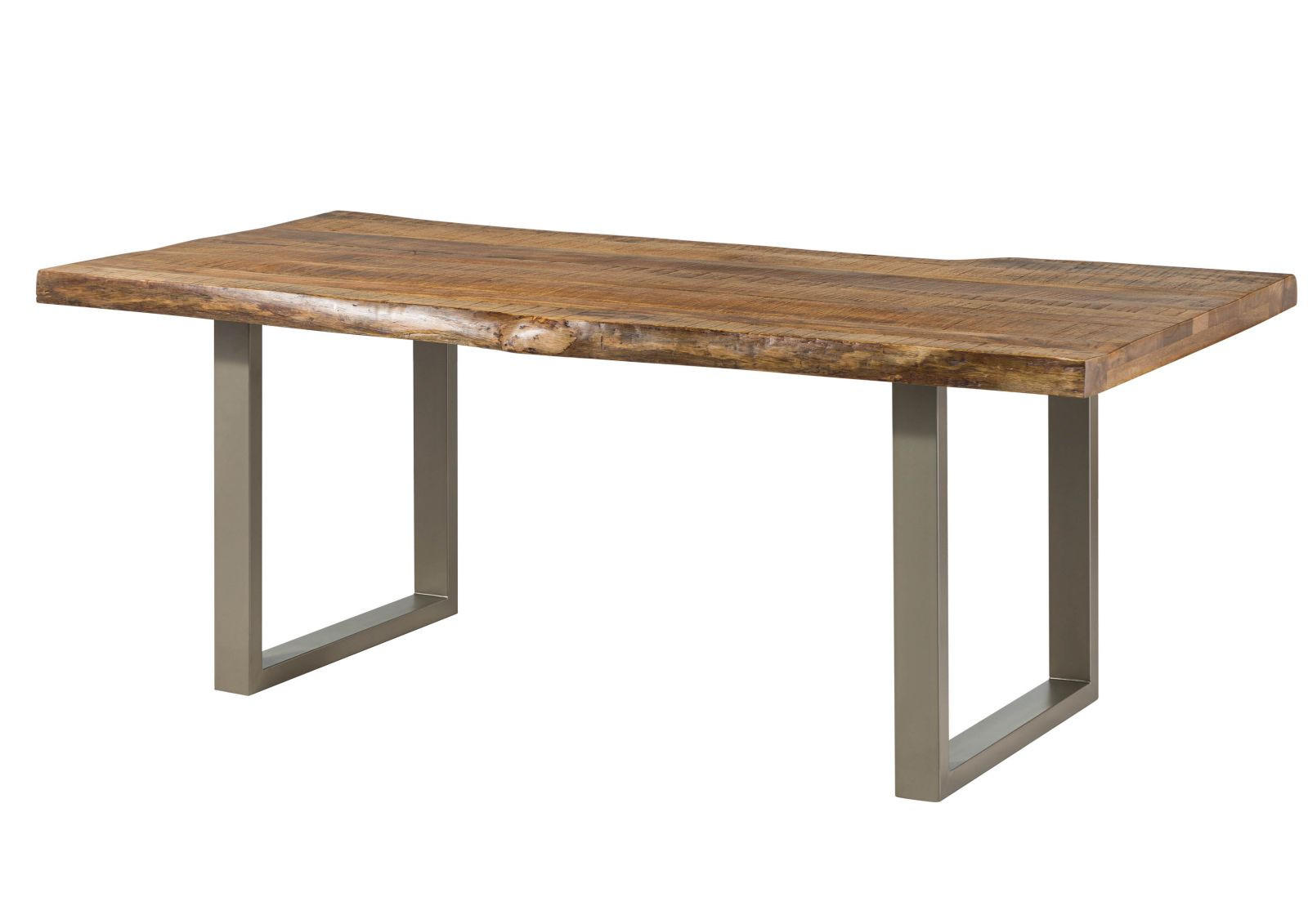 BAUMTISCH Mango 220x100x77 natur lackiert / U-Beine silber matt FREEFORM 5 - Braun, Holz (100/220/77cm) - Massivmoebel24