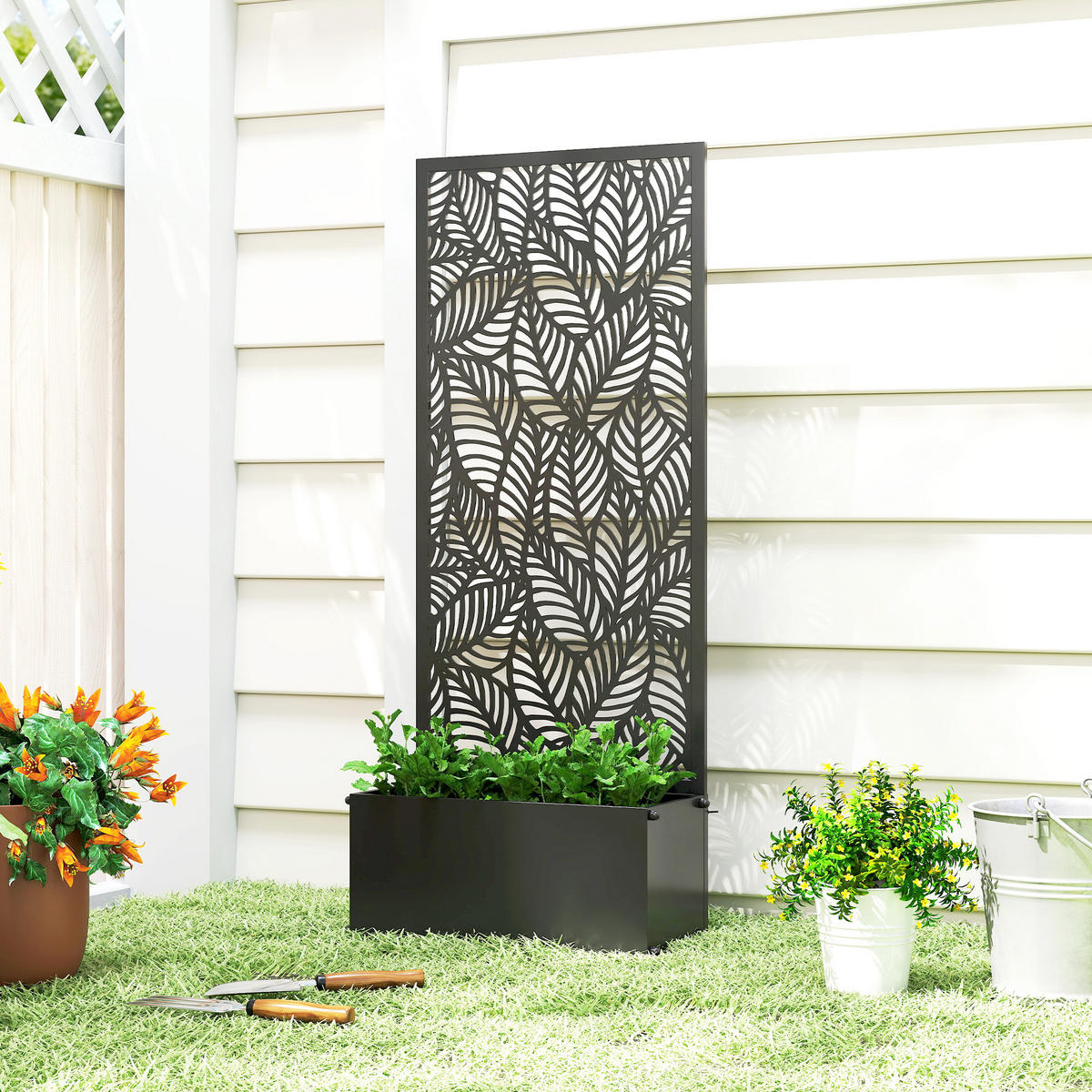 HOCHBEET DE-12320 mit Rankgitter 2-in-1, 45/21,5/110 cm Schwarz - Schwarz, Metall (45/110/21.5cm) - ComfortXL
