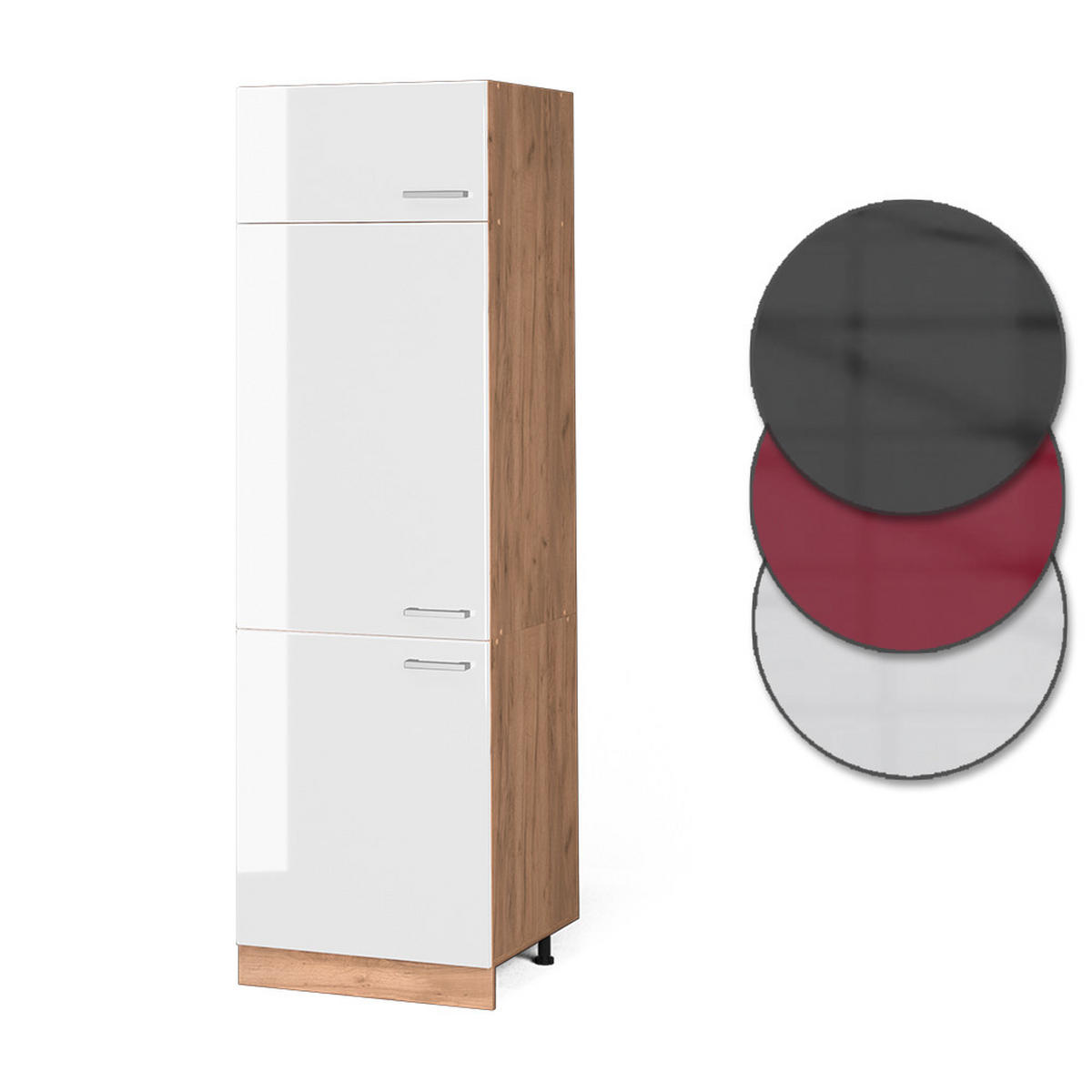 KÜHLUMBAUSCHRANK R-Line Weiß Hochglanz 60 cm - Honigeiche/Weiß Hochglanz, Holzwerkstoff (60/206.8/57.2cm) - Vicco