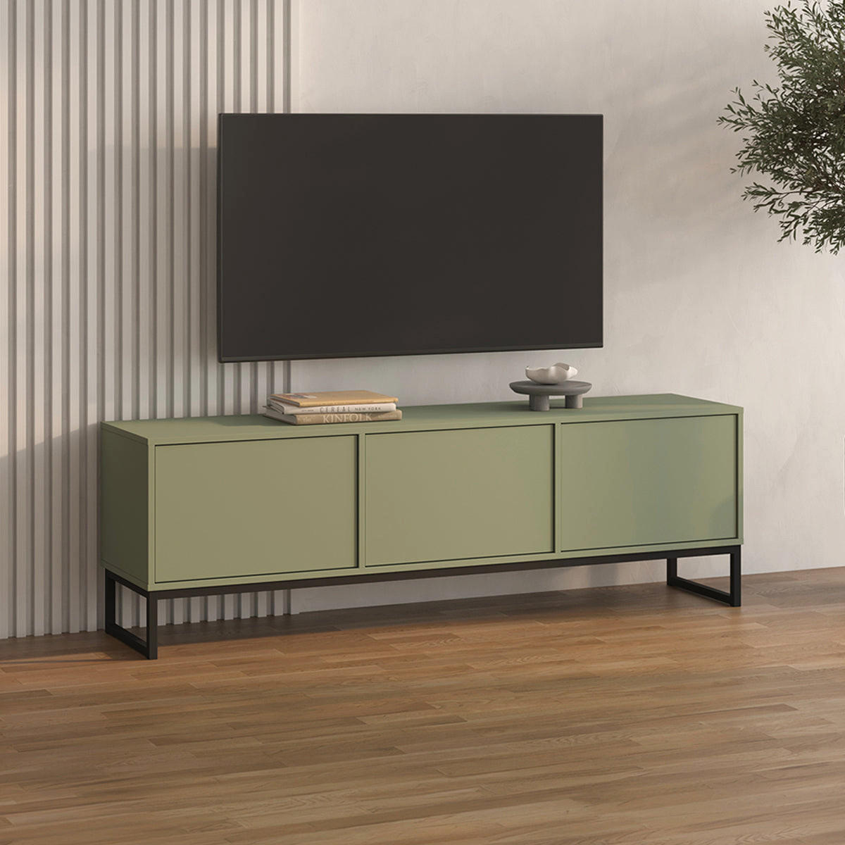 TV STOLEK Loa Zelená - zelená barva, kompozitní dřevo (157/50.2/36.5cm) - Petits-meubles