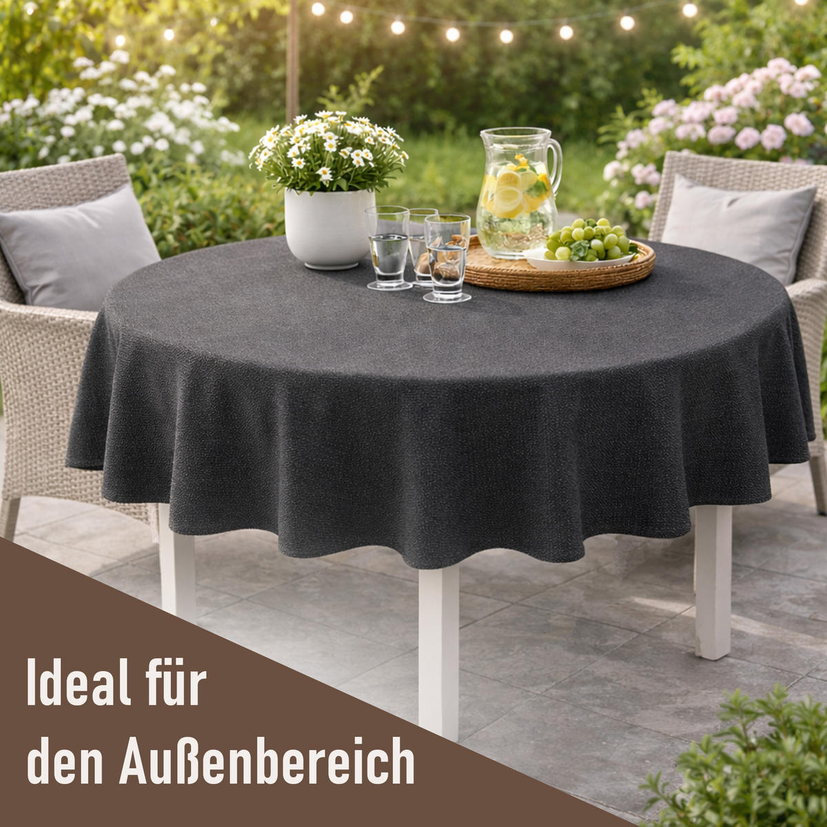TISCHDECKE Garten Weichschaum Ø140cm - Anthrazit - Anthrazit, Kunststoff (140/140cm) - Bestlivings