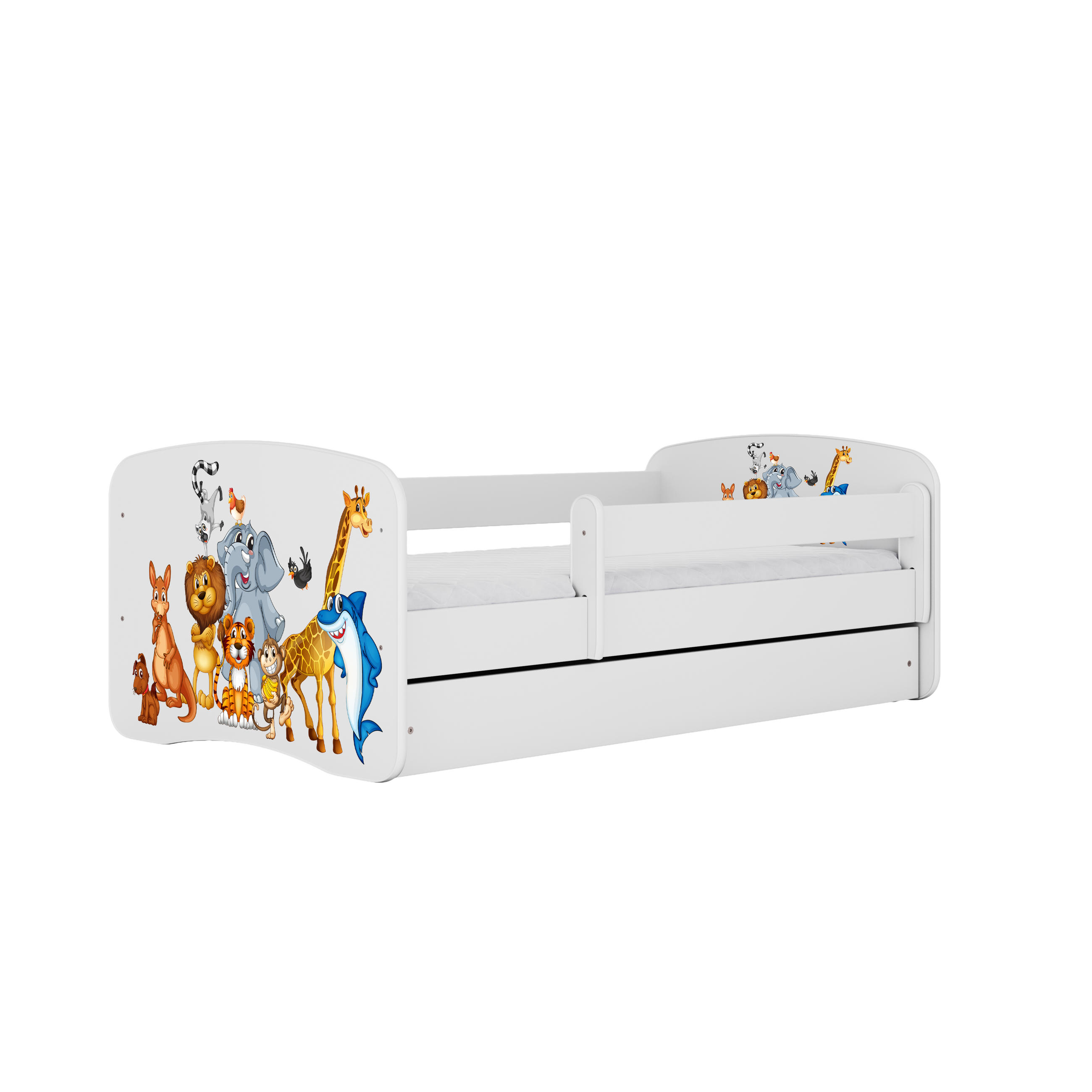 KINDERBETT Tiere mit Schublade 140/70 80/61/144 - Weiß, Holzwerkstoff (70/140cm) - RAUMHIRSCH FURNITURE