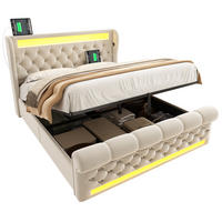POLSTERBETT 140/200 cm Beige aus Samt mit LED und Stauraum - Beige, Textil (140/200cm) - OKMYHOME