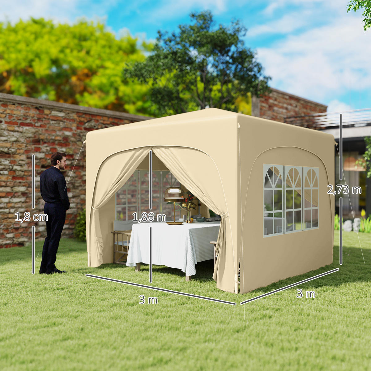 PAVILLON 3x3 m mit 4 Seitenteilen sandfarben - Beige, Metall (300/273/300cm) - ComfortXL