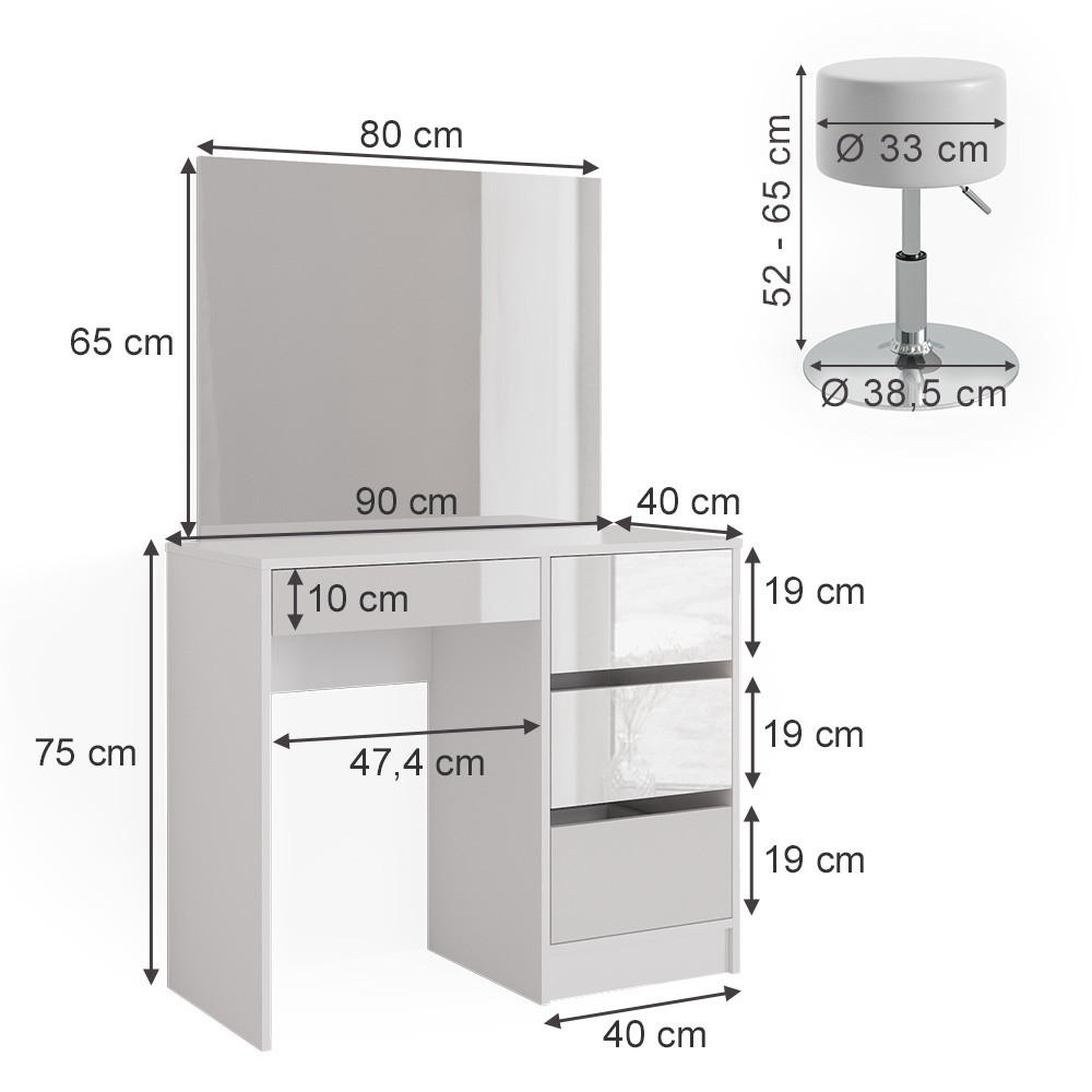 Thumbnail - Vicco Schminktisch-Set, Weiß, Weiß, Holzwerkstoff, 4 Fächer, 4 Schubladen, Rechteckig,Rechteckig, 90x75x40 cm, Schlafzim...