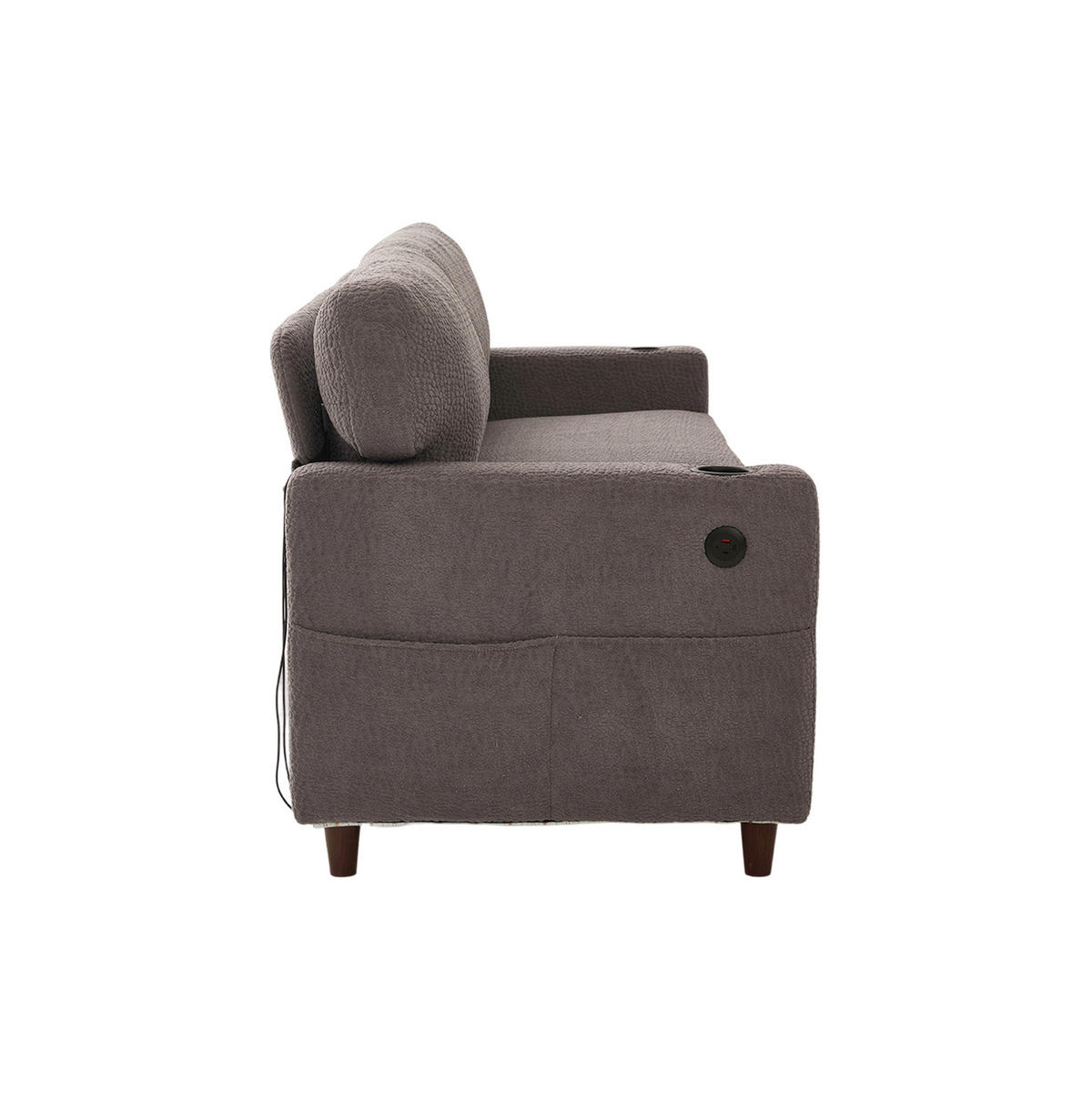2-SITZER-SOFA aus Chenille 203x77,5x86 cm Hellgrau mit USB-C, LED, Getränkehaltern und Seitentaschen - Hellgrau, Textil (77.5/86/203cm) - Modfu