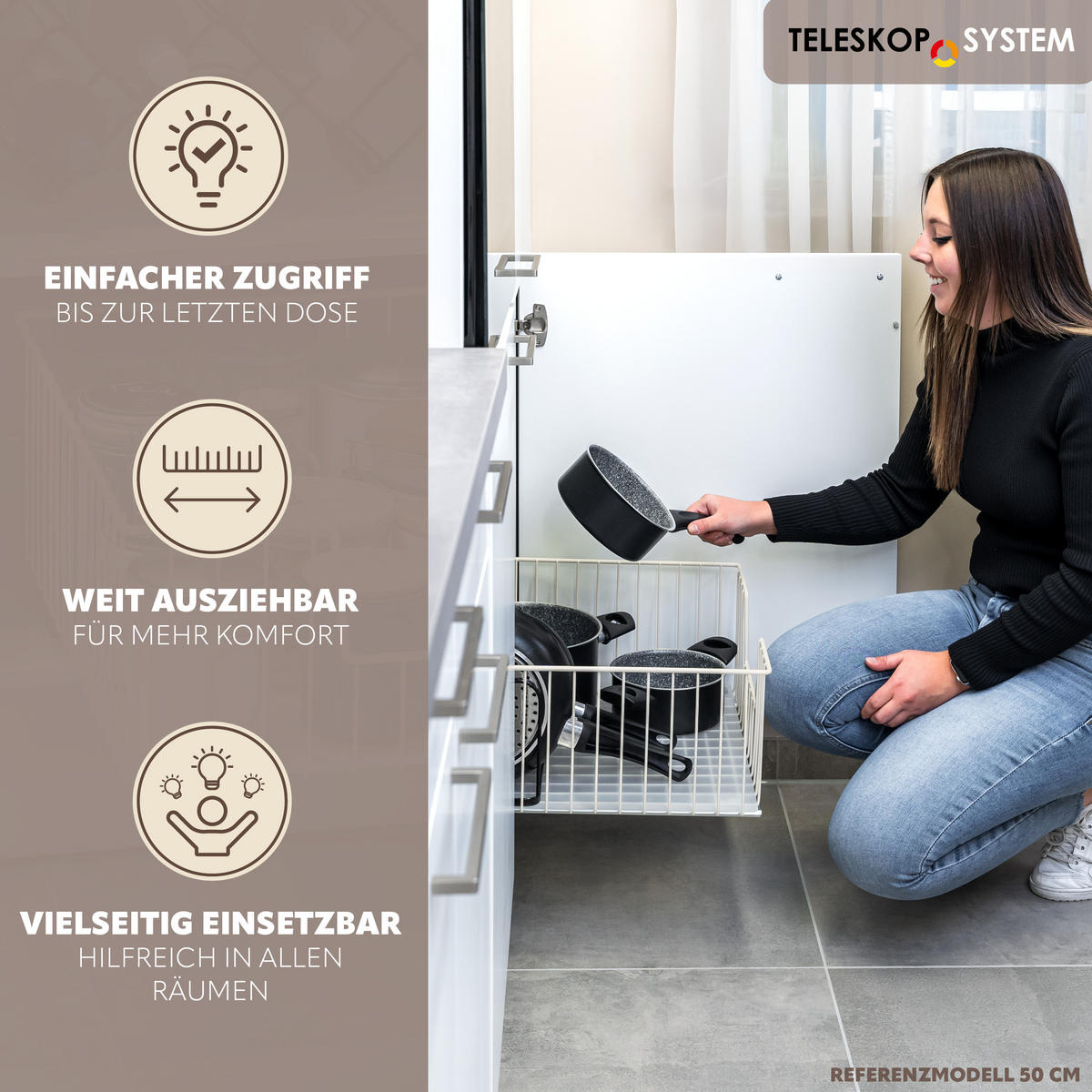 SCHRANK-KORBAUSZUG 30 cm, cremeweiß, Metall - Creme, Metall (30/23/50.5cm) - bremermann