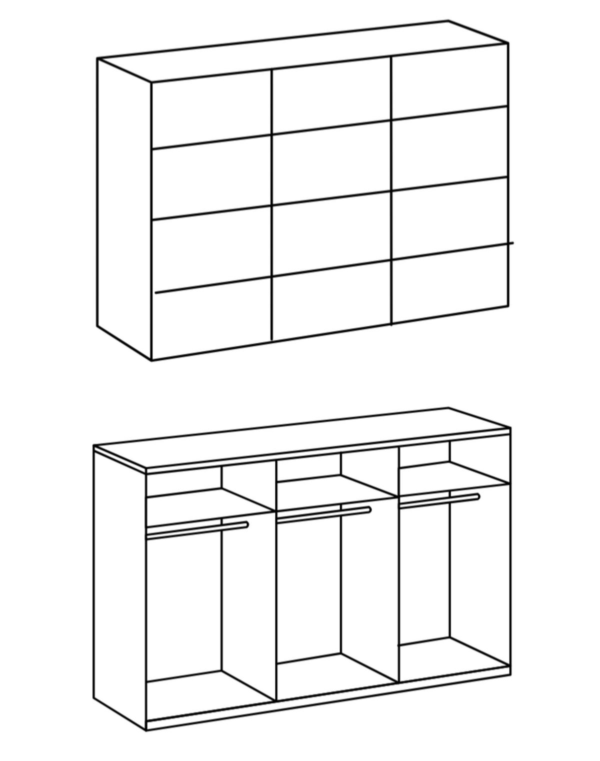 SCHWEBETÜRENSCHRANK 3-türig B270/H208/T65 cm Eichen-Dekor mit Mitteltür in grauer Stahl-Optik / 22004 - Eichefarben/Alufarben, Holzwerkstoff/Metall (270/208/65cm) - luma-home