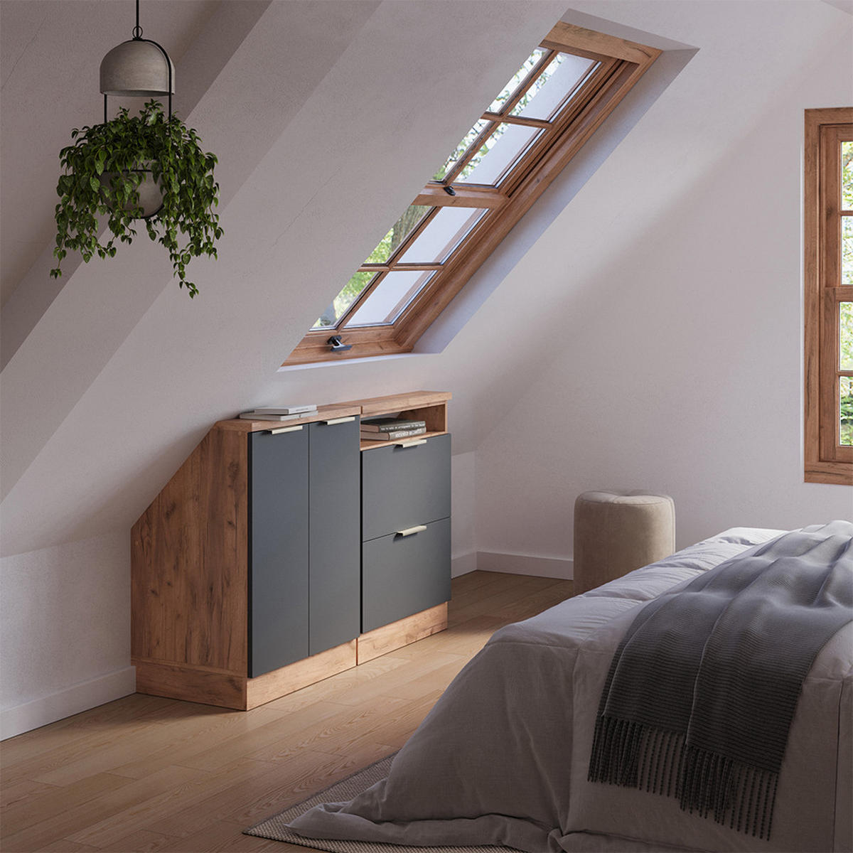 SADA SKŘÍNÍ PRO ŠIKMOU STŘECHU Rion Antracitově zlatý - antracitová, kompozitní dřevo (120/81.6/46cm) - Vicco