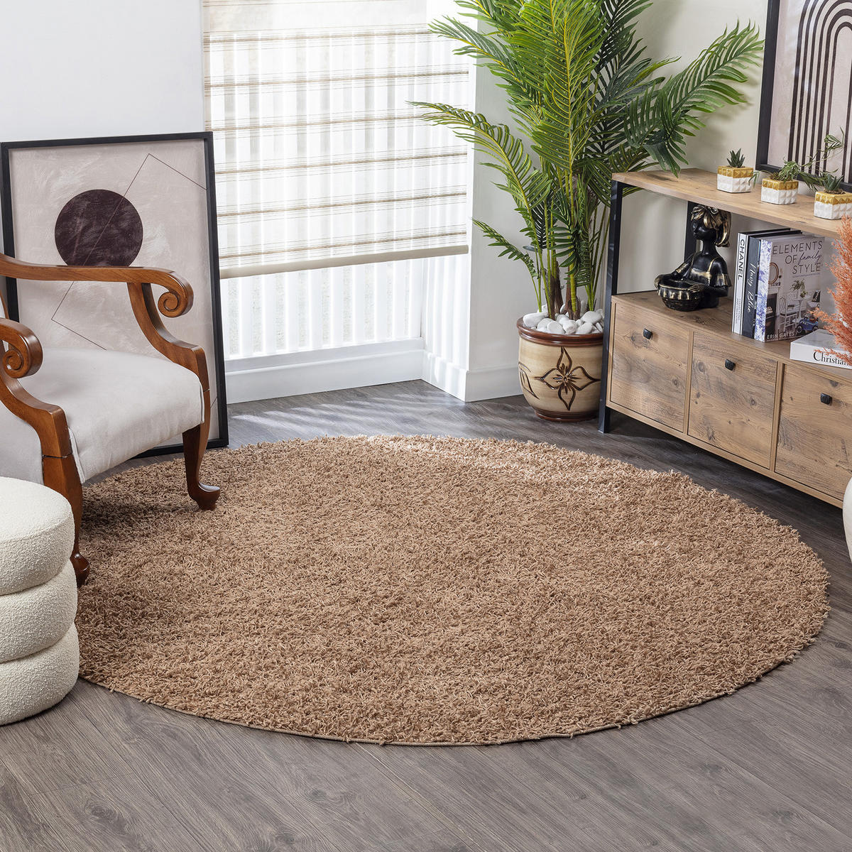 HOCHFLORTEPPICH Rund Ø 120 cm Beige - Beige, Naturmaterialien/Textil (120/120cm) - LIVABLISS