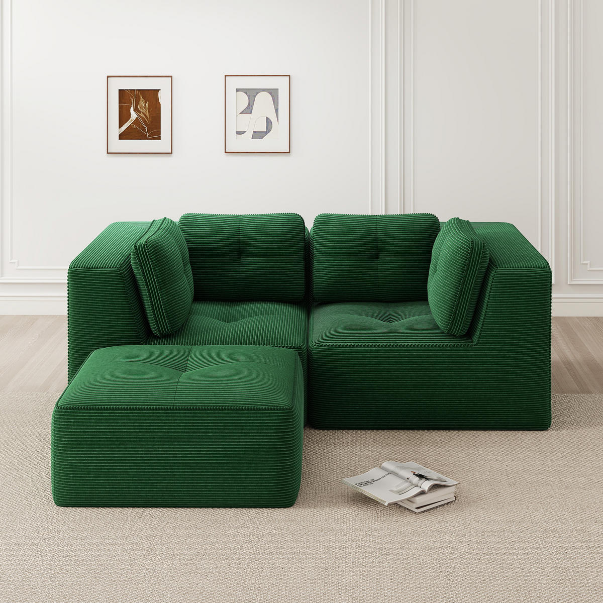 2-SITZER Sofa 208x177x69 cm aus Cordstoff rahmenlos modular, grün - Grün, Textil (177/69/208cm) - Luhomfu