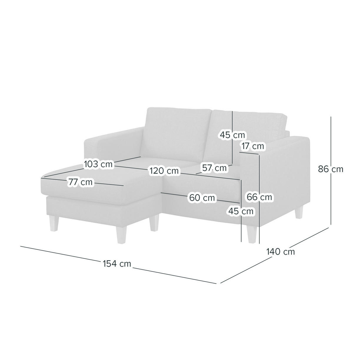 ECKSOFA 1-SITZER mit Longchair - Dunkelgrau, Holz/Buchenholz (154/140cm) - home24