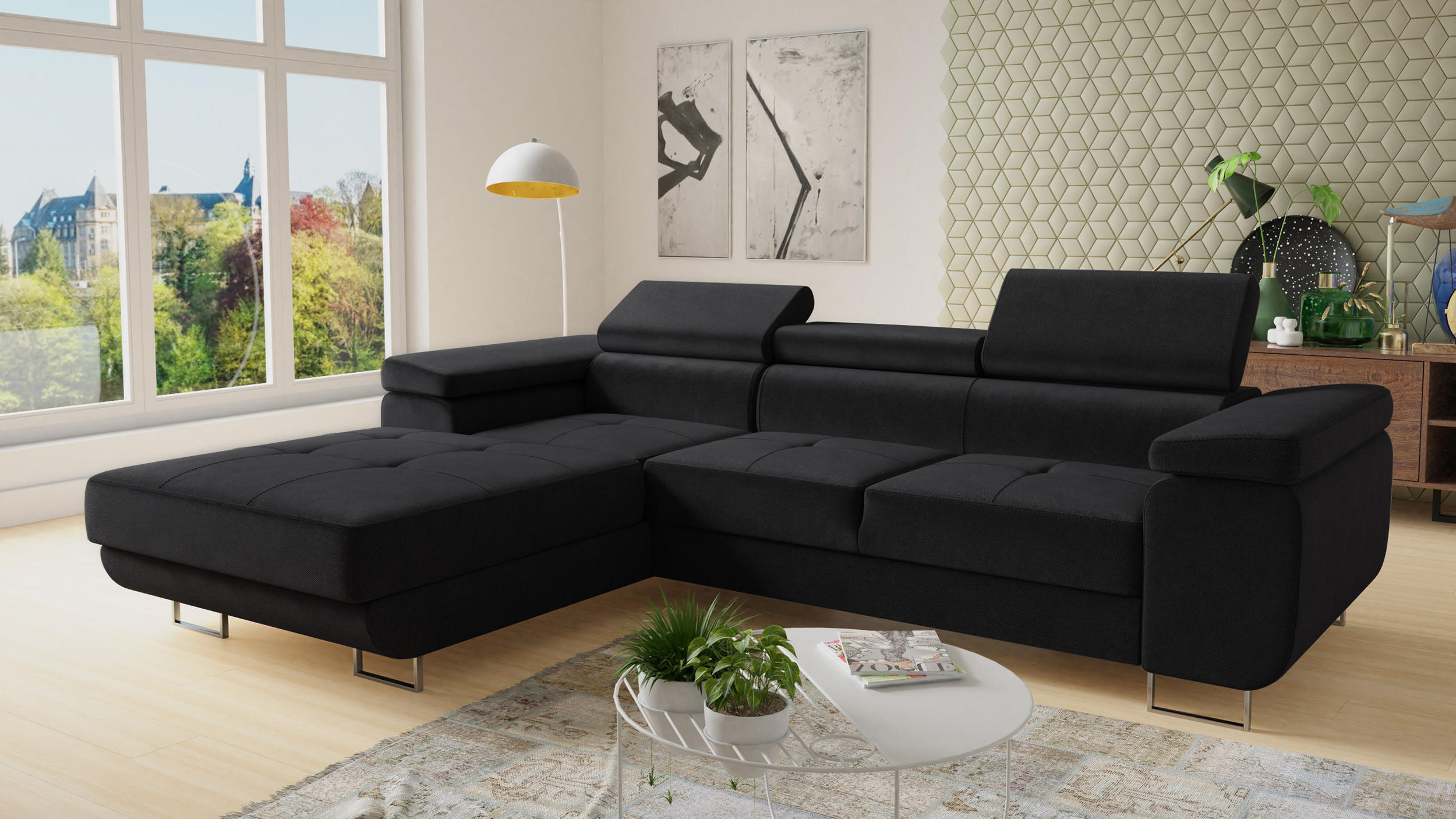ECKSOFA Divo, Seite: Links - Schwarz, Holz/Textil (282/204cm) - Sofnet