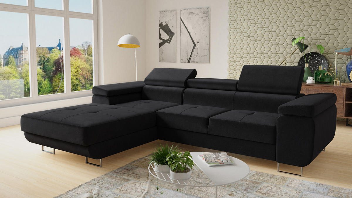 ECKSOFA Divo, Seite: Links - Schwarz, Holz/Textil (282/204cm) - Sofnet