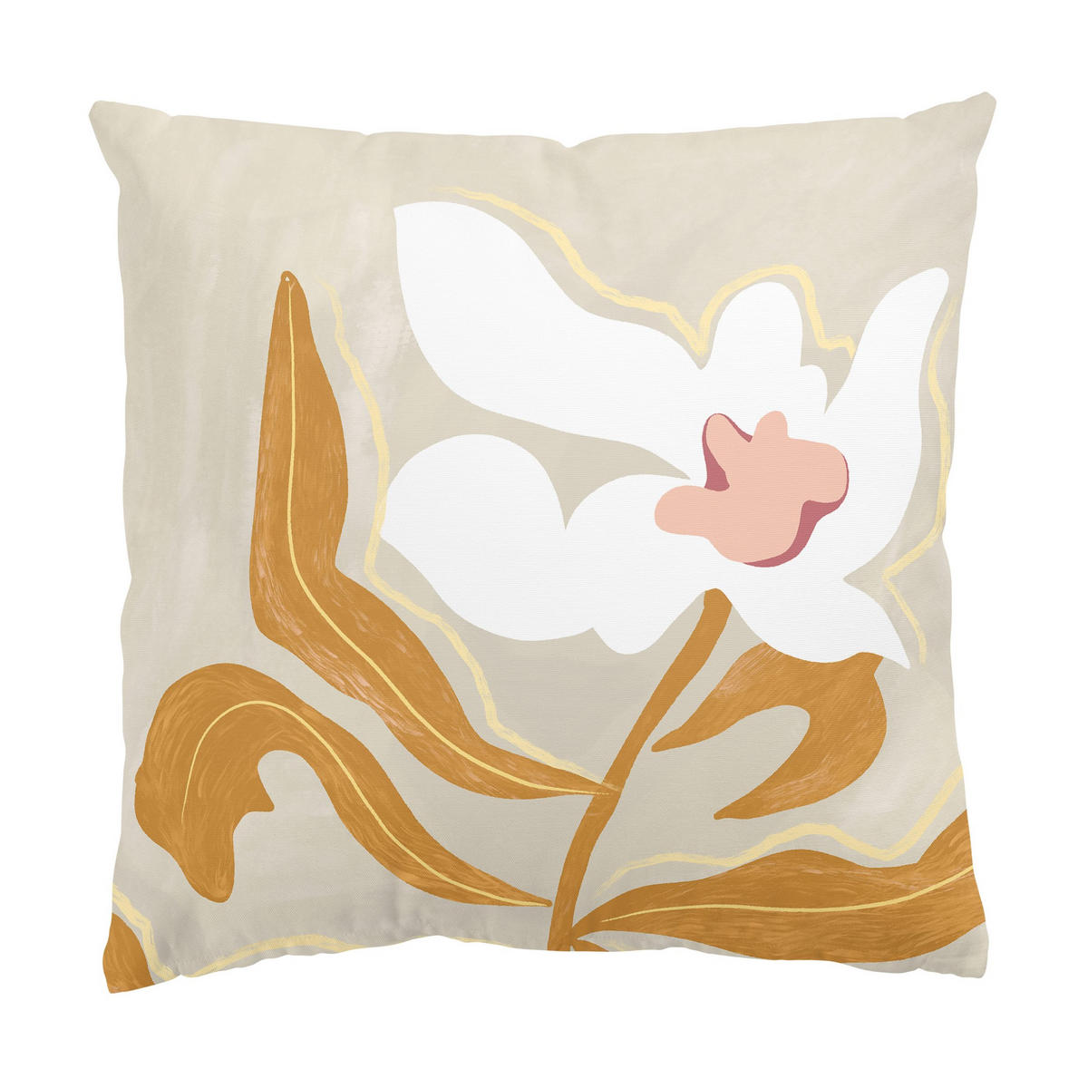 DEKOKISSEN 2er-Set Weiße Blüten mit gelben Blättern Duo 50/50 cm - Eichefarben, Textil (50/50cm) - Bilderwelten