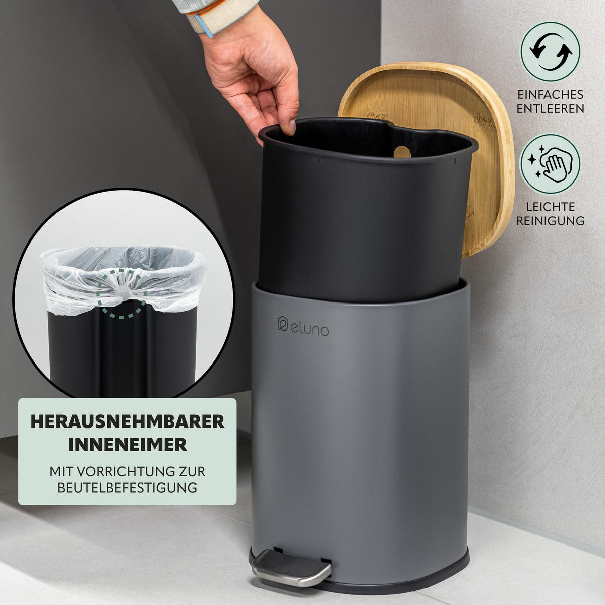 BADEZIMMER-SET FRAMURA 2tlg., grau - Grau, Metall (18.5/27.5/23cm) - eluno