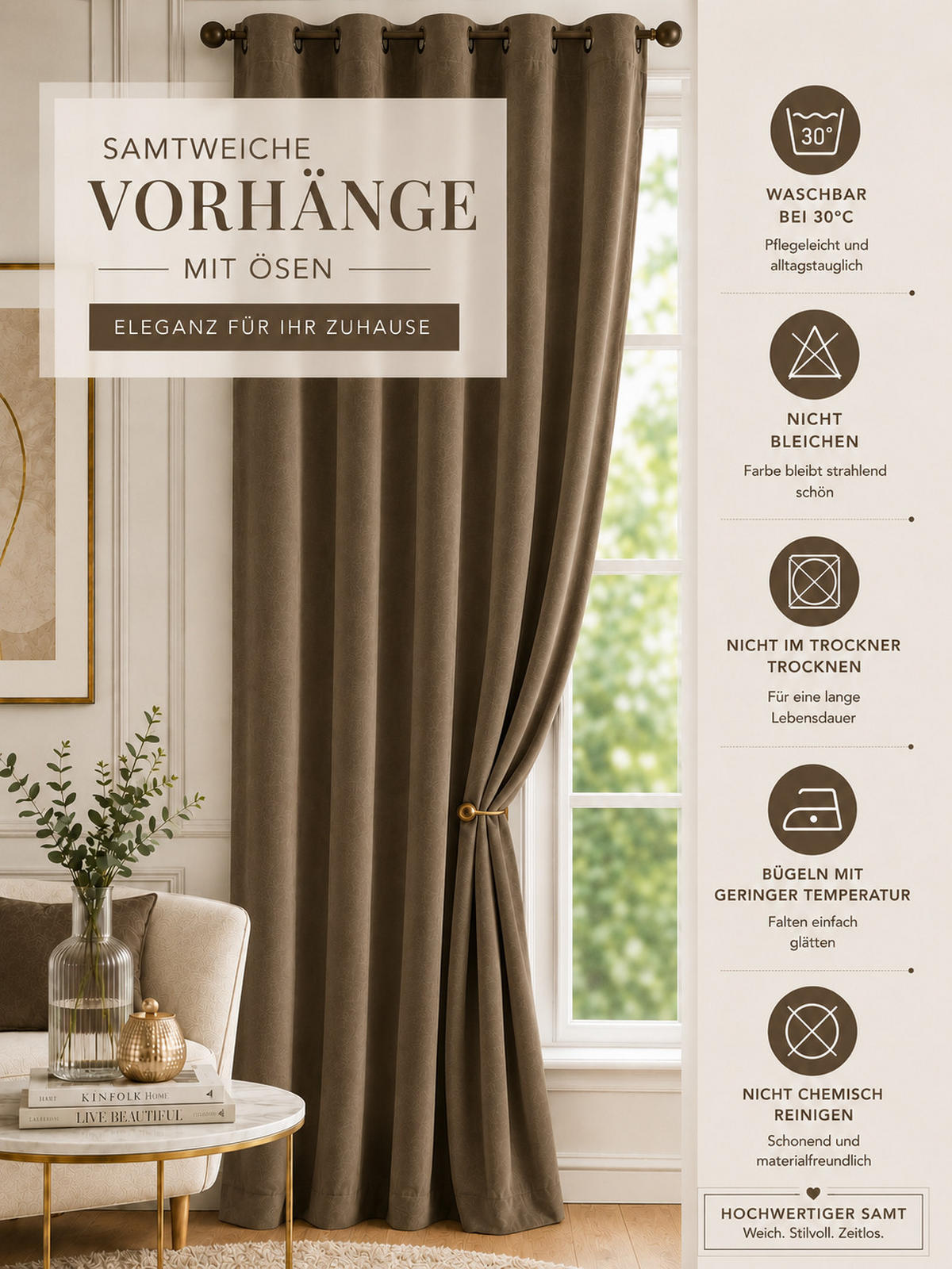 VORHANG Ösen Samt 140/175 cm braun - Braun, Textil (140/175cm) - TiborTex