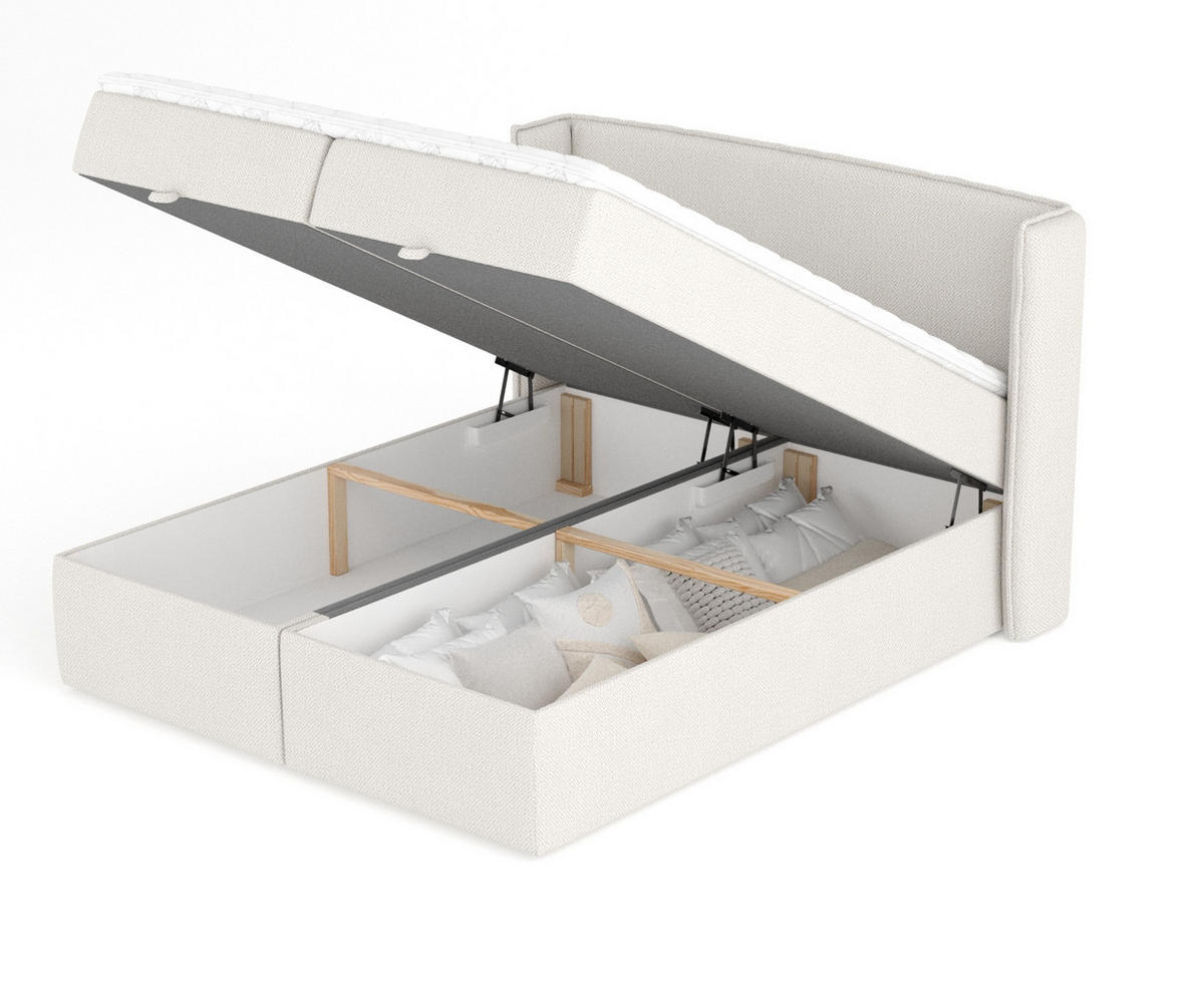 BOXBETT Passion Beige 160/200 cm mit Matratze und Topper - Beige/Schwarz, Holz/Holzwerkstoff (160/200cm) - Maison de Reve