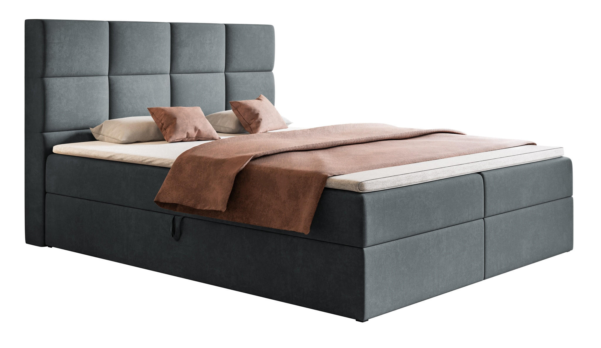 BOXSPRINGBETT mit Topper 160x200 Solo, Bettkasten, Matratze, Dunkelgrau - Dunkelgrau, Holz/Textil (160/200cm) - Emporius