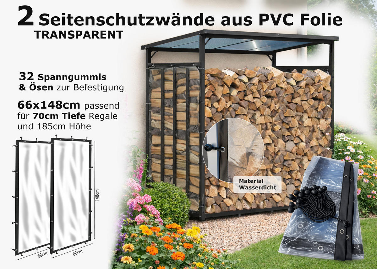 WETTERSCHUTZ Seitlich für Kaminholzregal 70/185 cm Transparent - Transparent, Kunststoff (70/185/1cm) - QUICK STAR
