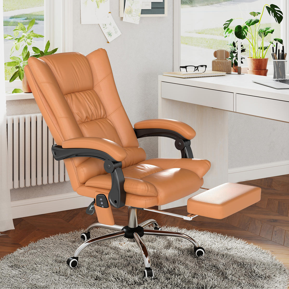 KANCELÁŘSKÁ ŽIDLE s masážní funkcí Ergonomické křeslo s vyhříváním - hnědá, plast (70/118/64cm) - Vinsetto