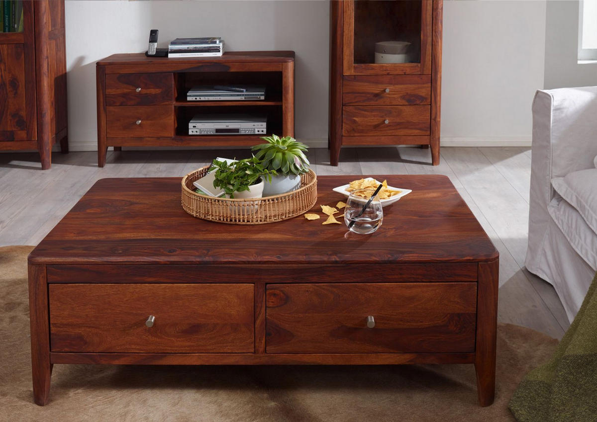 COUCHTISCH Sheesham 120x70x40 walnuss geölt BROOKLYN #12 - Dunkelbraun, Holz (120/70/40cm) - Massivmoebel24