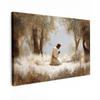 LEINWANDBILD Jesus - Kniend - Waldlandschaft - Betend Wohnzimmer Groß 120x80 cm - Beige/Hellblau, Textil (120/80cm) - MuchoWow