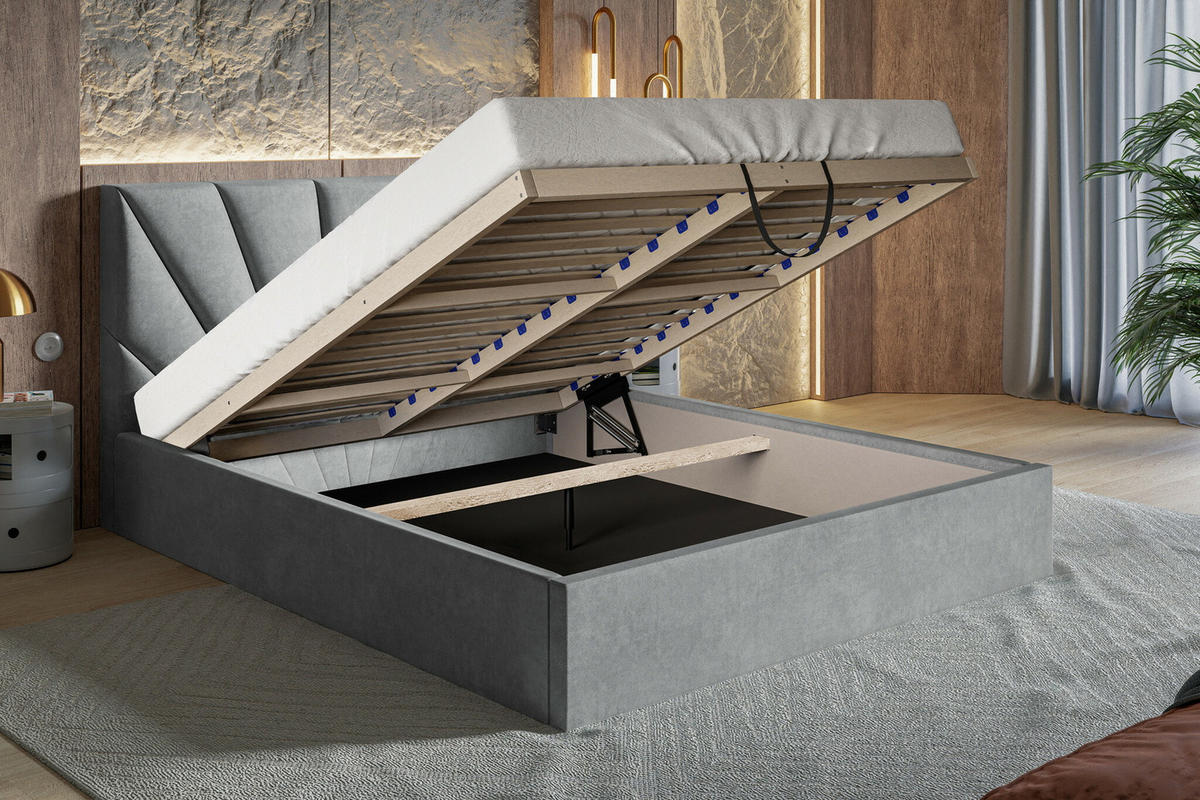 POLSTERBETT 140 x 200 cm Aris, Bettkasten, Lattenrost, Hellgrau - Hellgrau, Holz/Textil (140/200cm) - Emporius